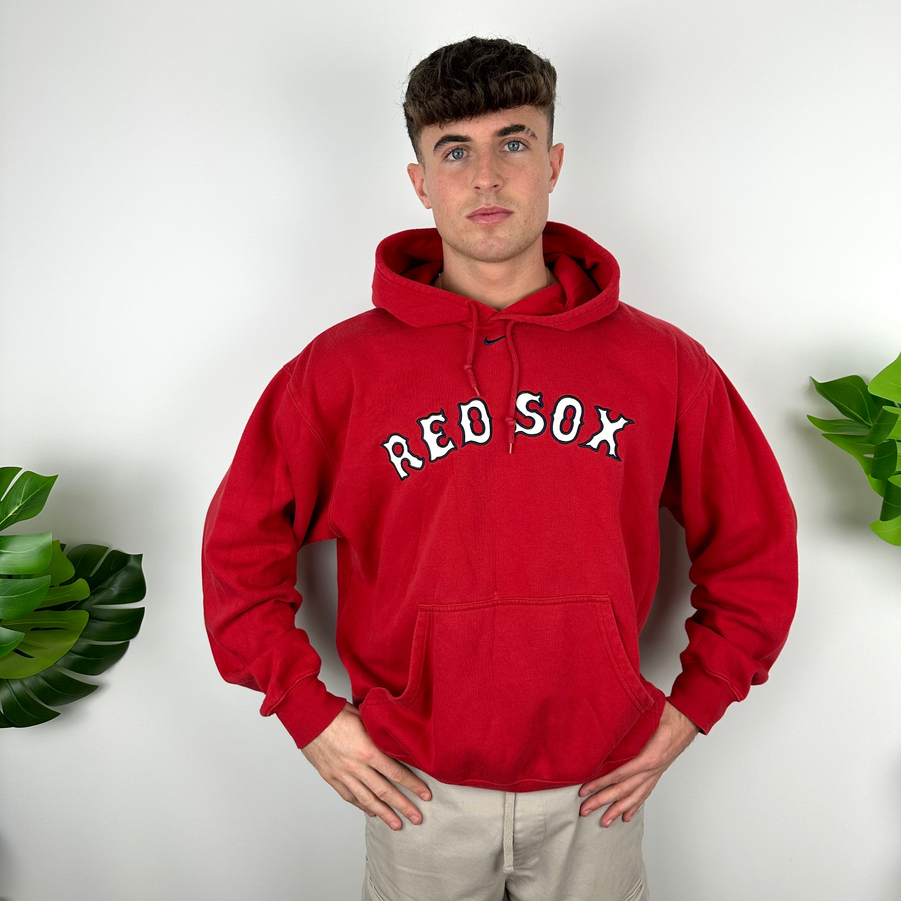 Nike X Boston Red Sox Red Embroidered Spell Out Hoodie (L)