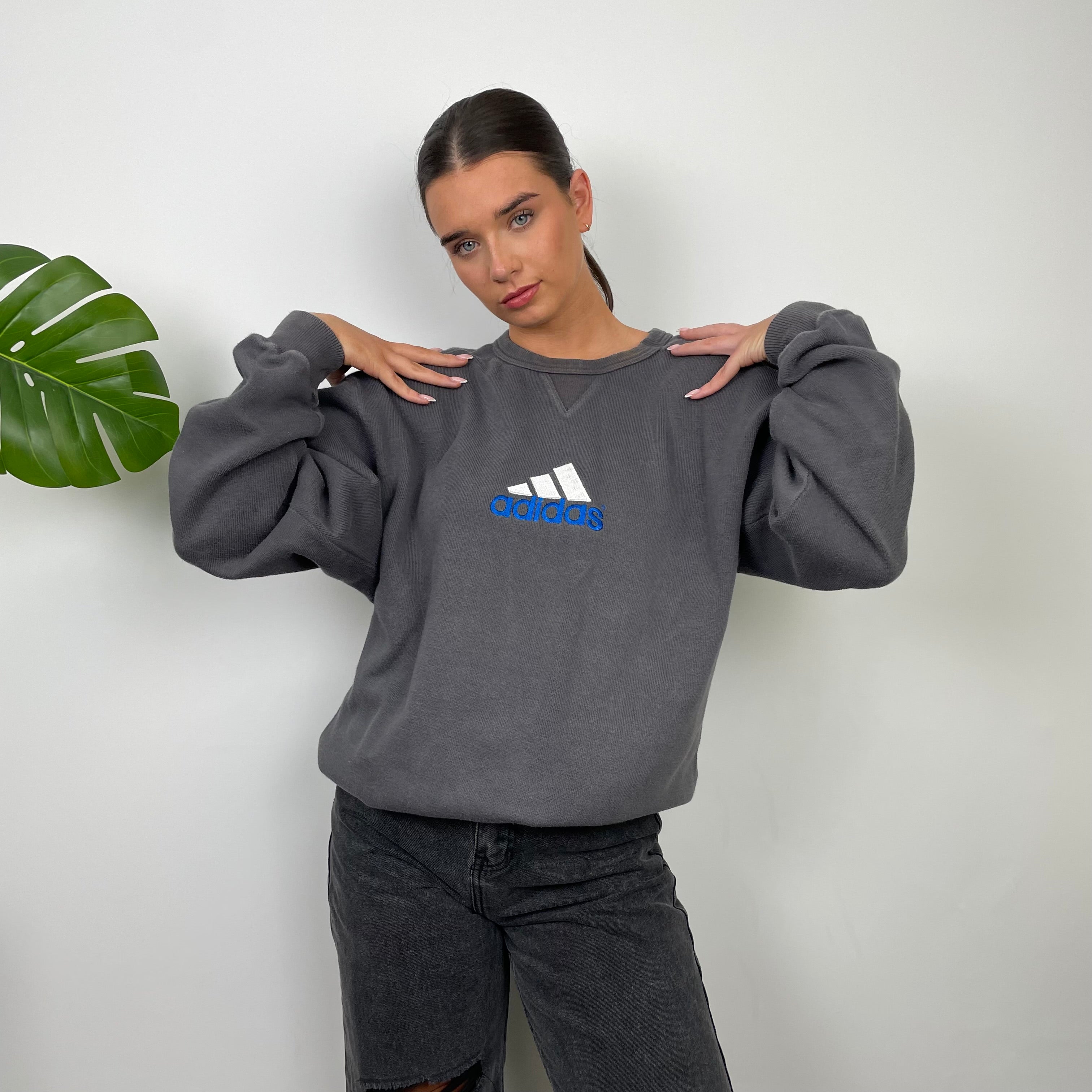 Adidas Grey Embroidered Spell Out Sweatshirt (L)