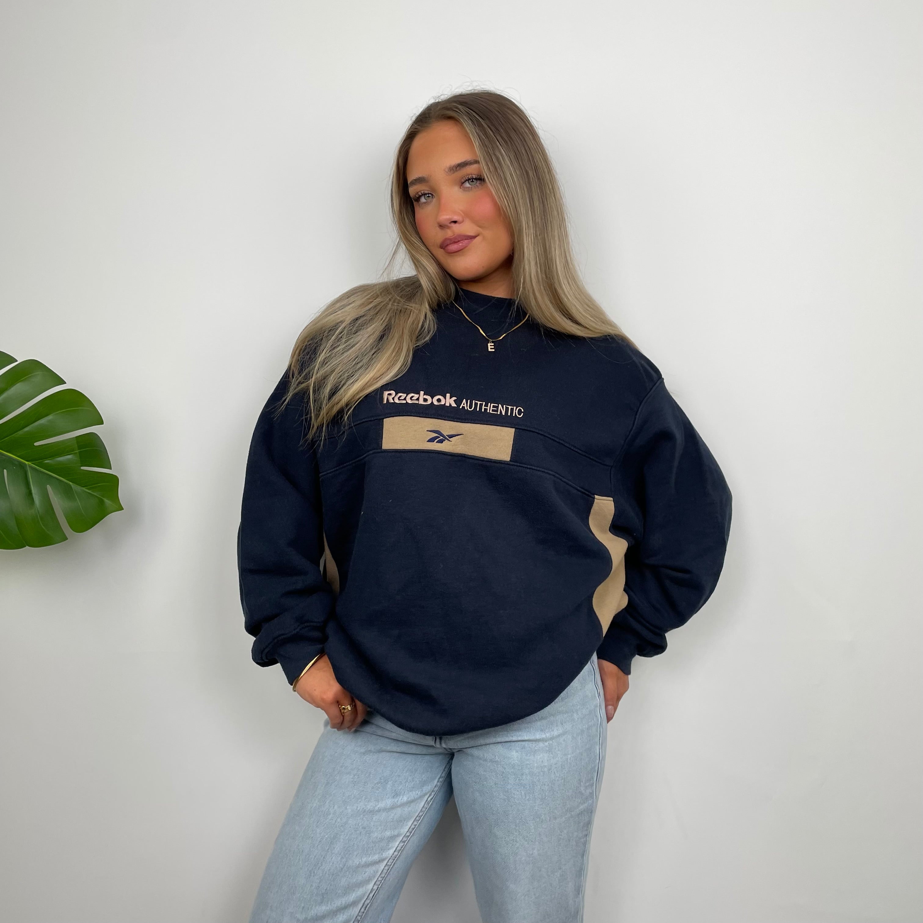 Reebok Authentic Navy Embroidered Spell Out Sweatshirt (L)