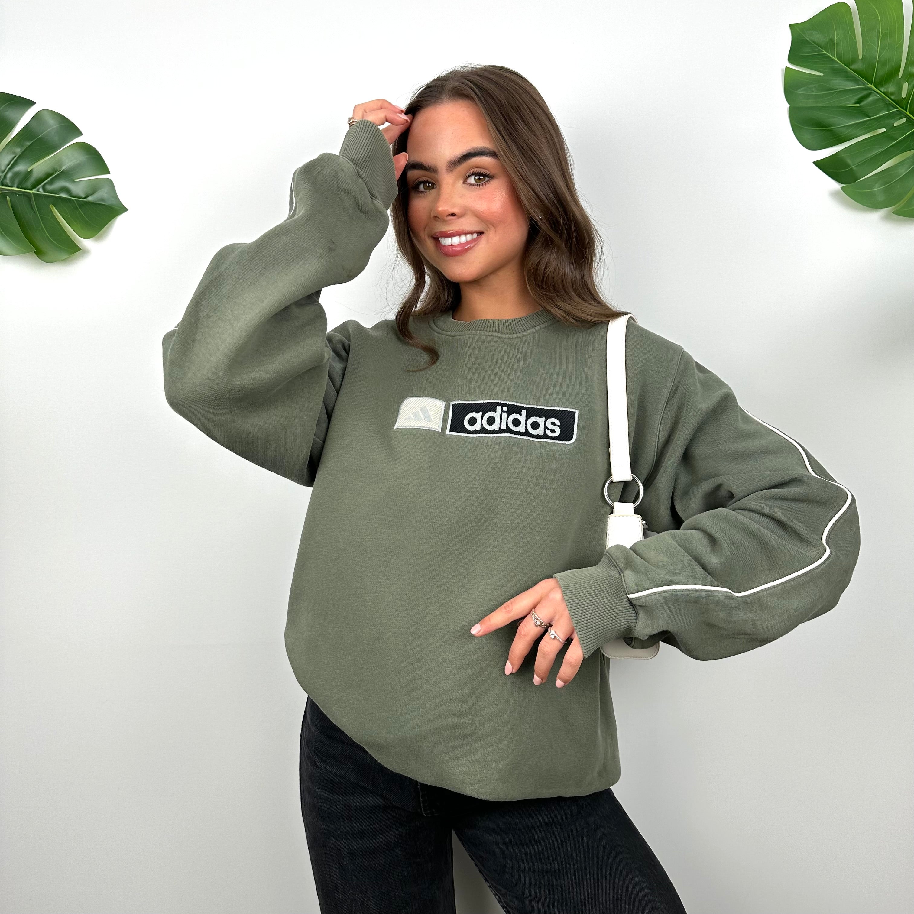 Adidas Green Embroidered Spell Out Sweatshirt (M)