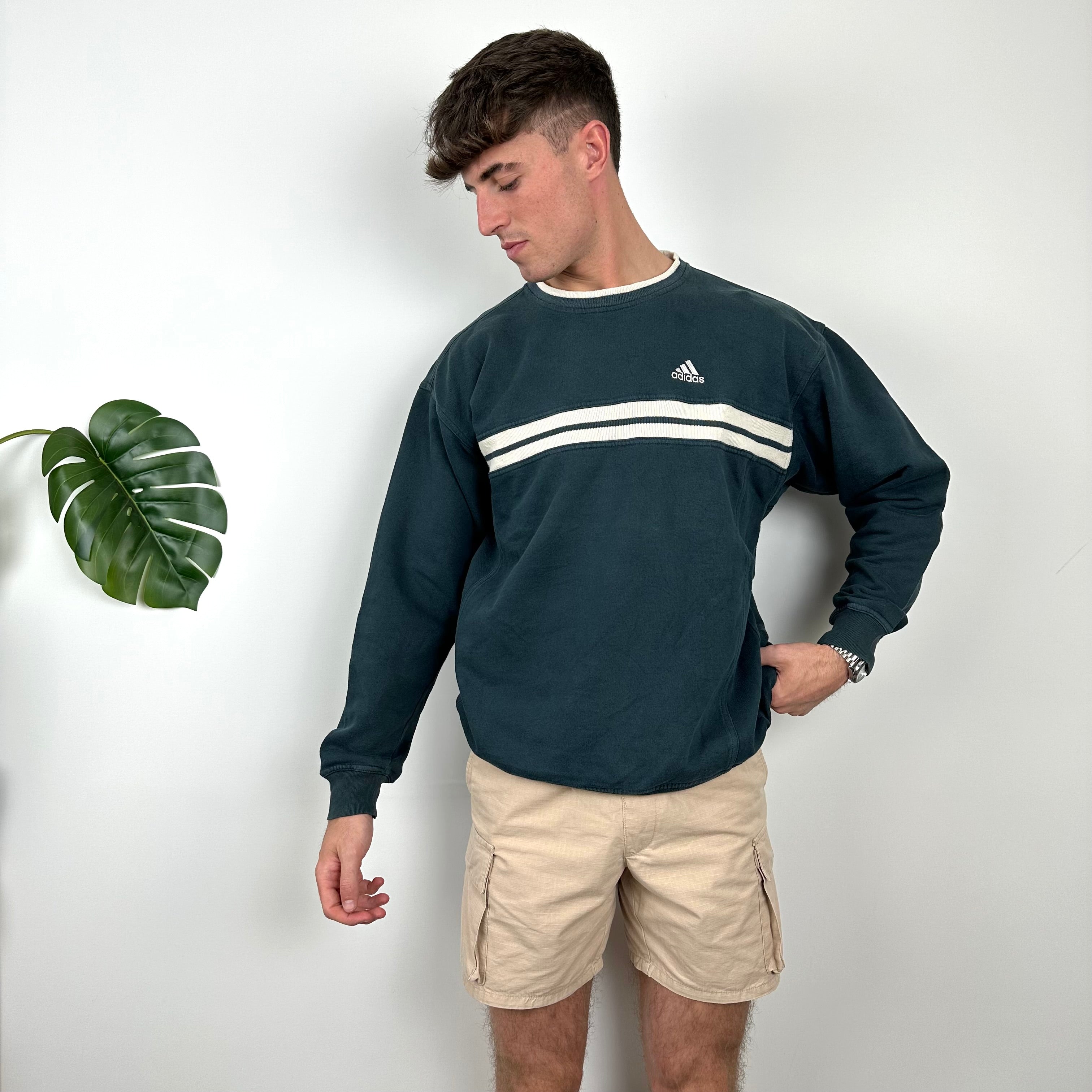 Adidas Teal Green Embroidered Spell Out Sweatshirt (L)