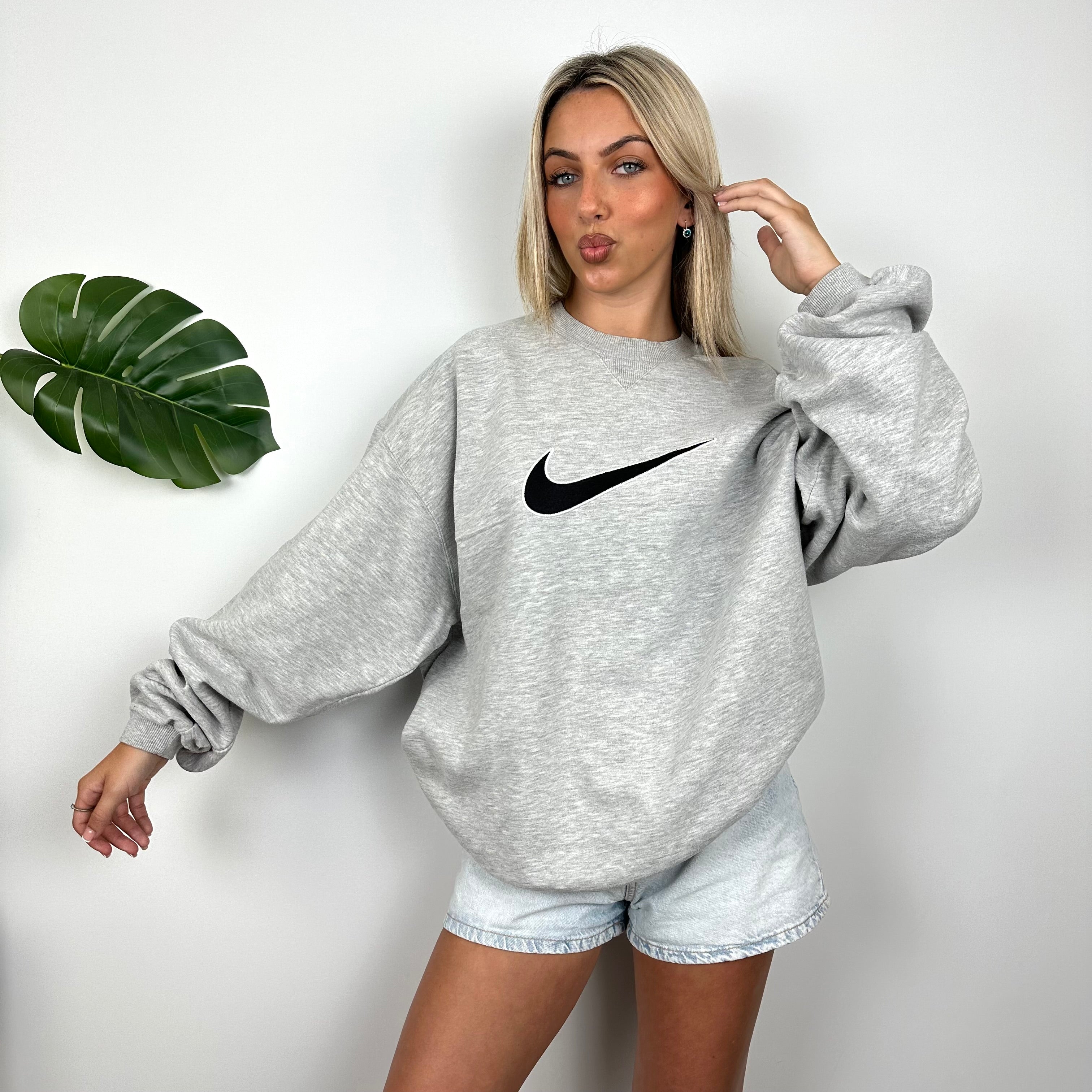 Nike Grey Embroidered Swoosh Sweatshirt (XXL)