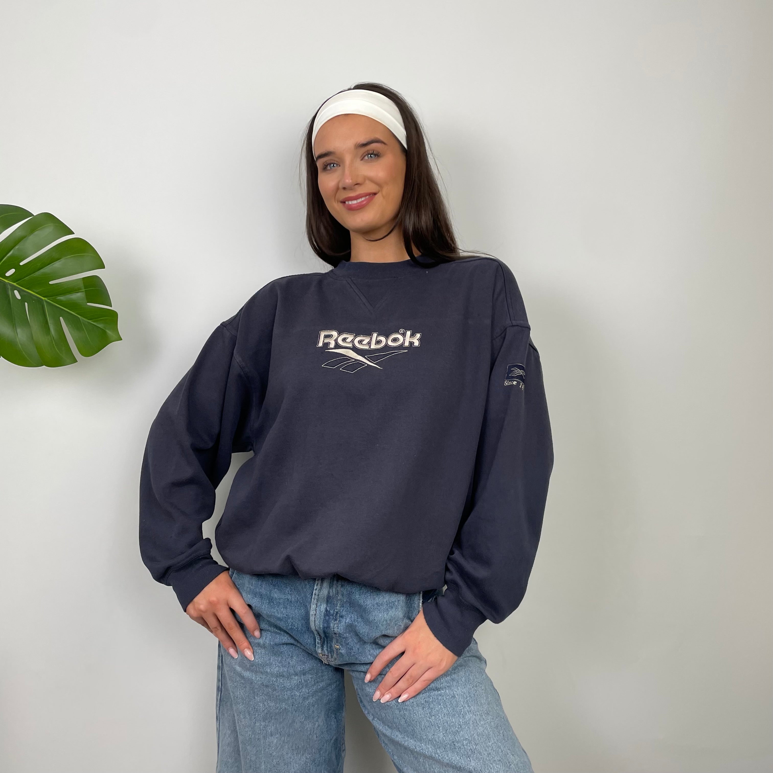 Reebok Navy Embroidered Spell Out Sweatshirt (S)