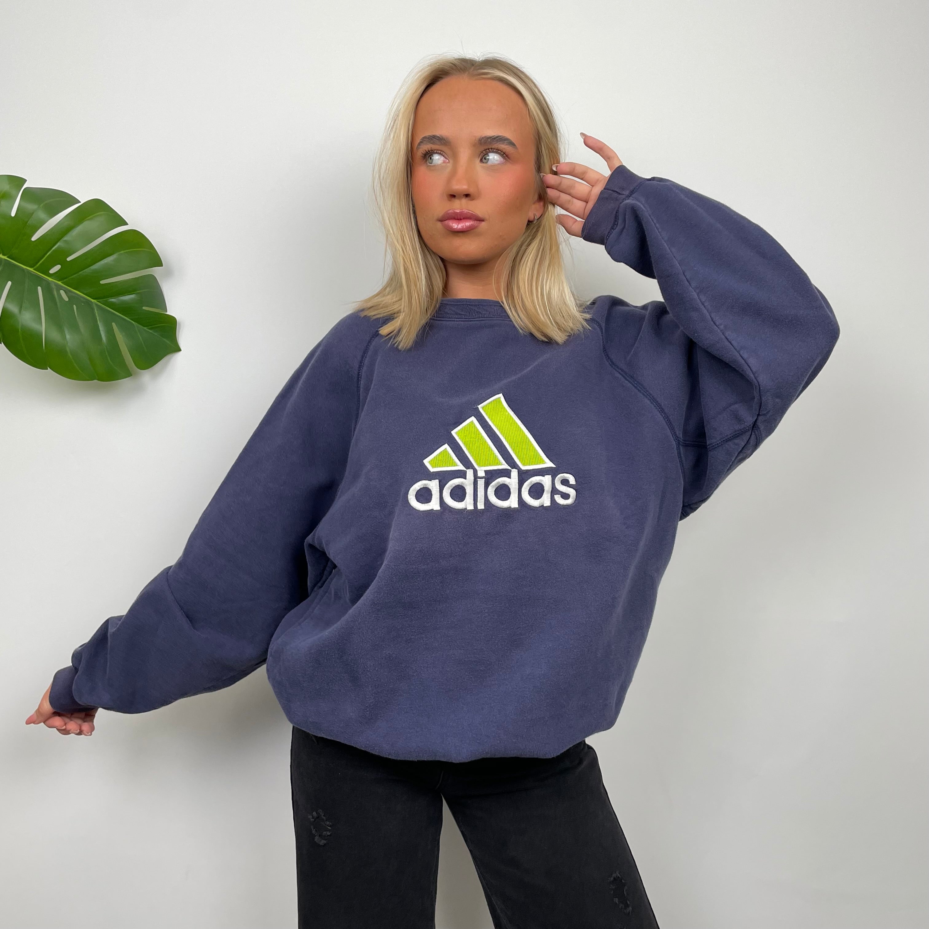 Adidas Navy Embroidered Spell Out Sweatshirt (L)