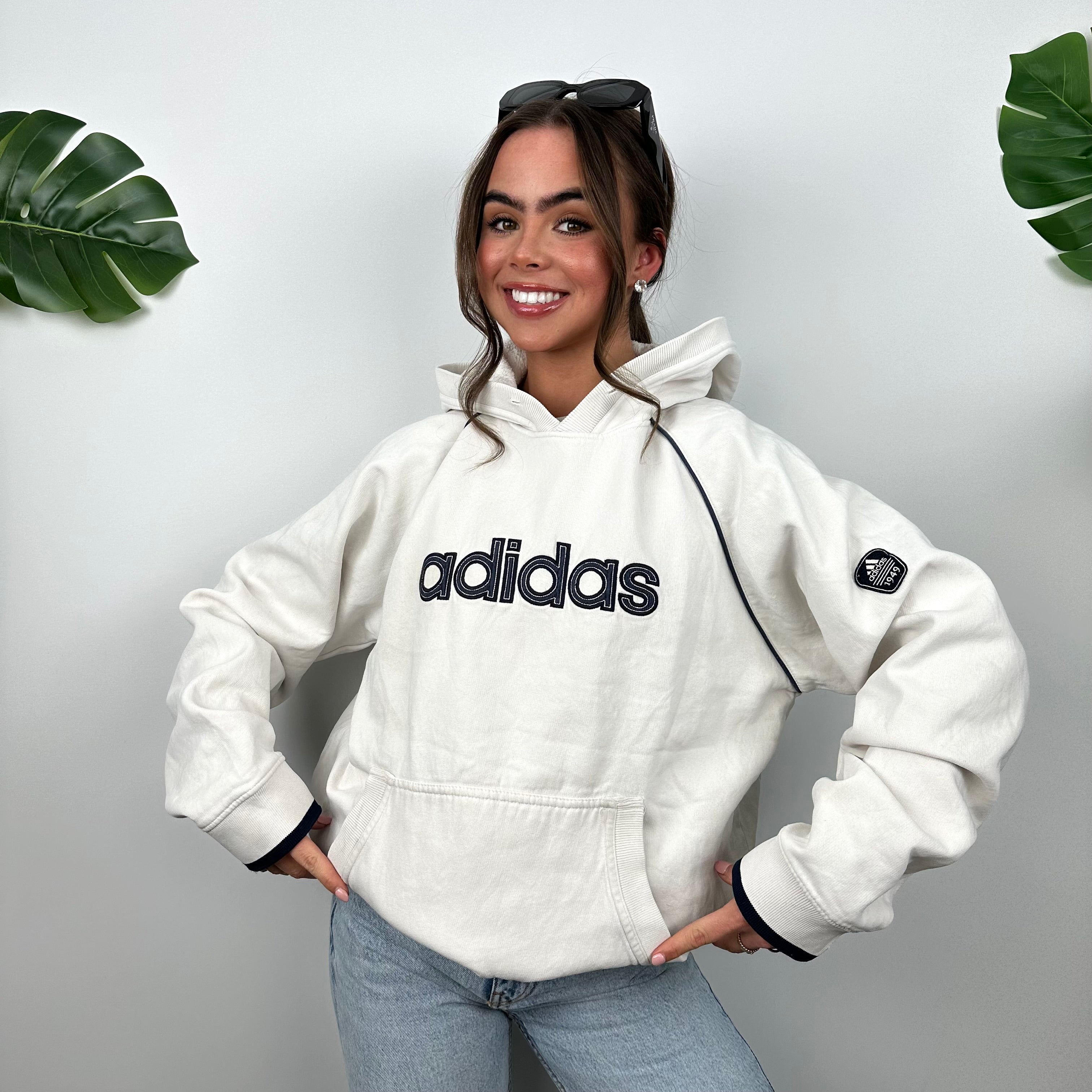 Adidas White Embroidered Spell Out Hoodie (L)