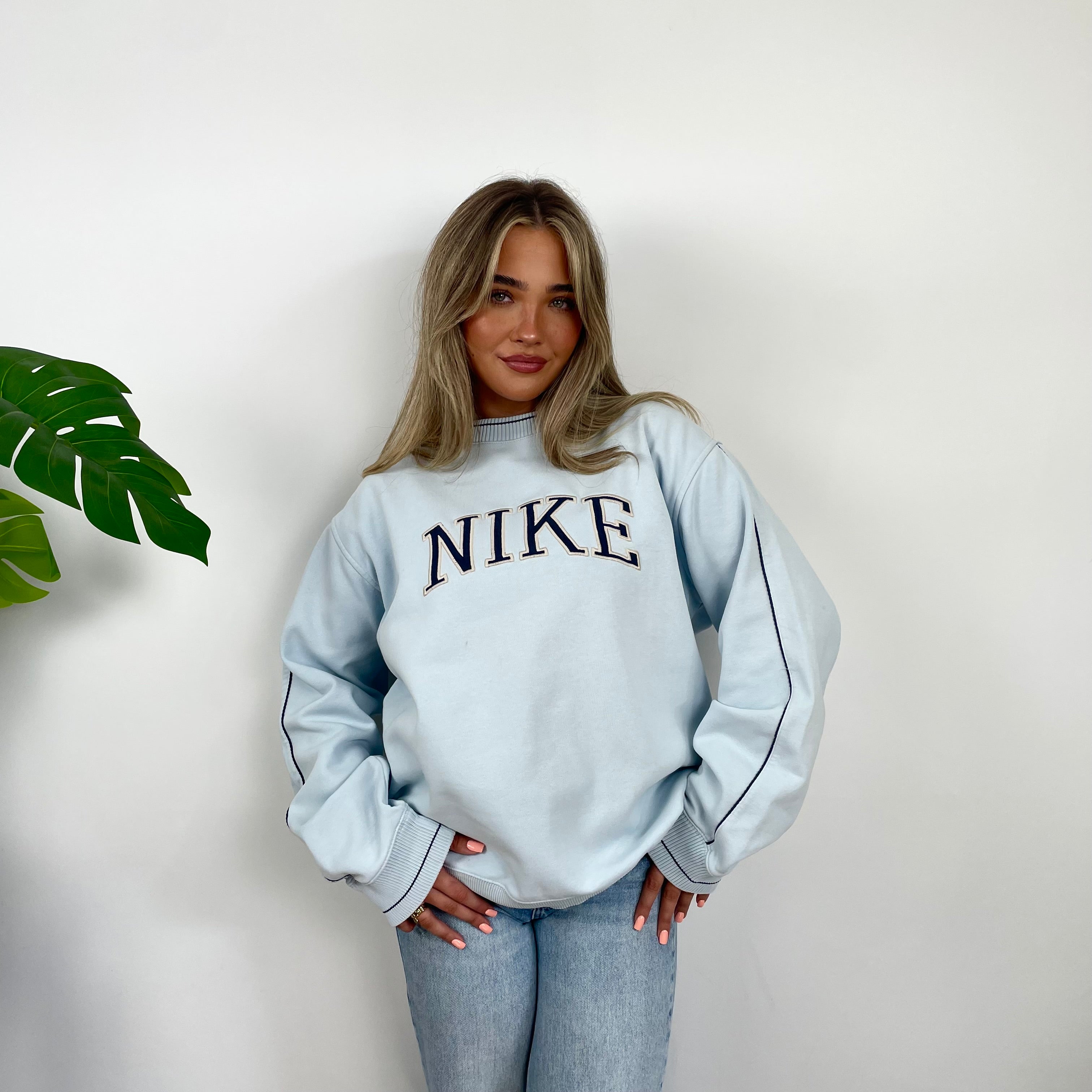 Nike Baby Blue Embroidered Spell Out Sweatshirt (L)