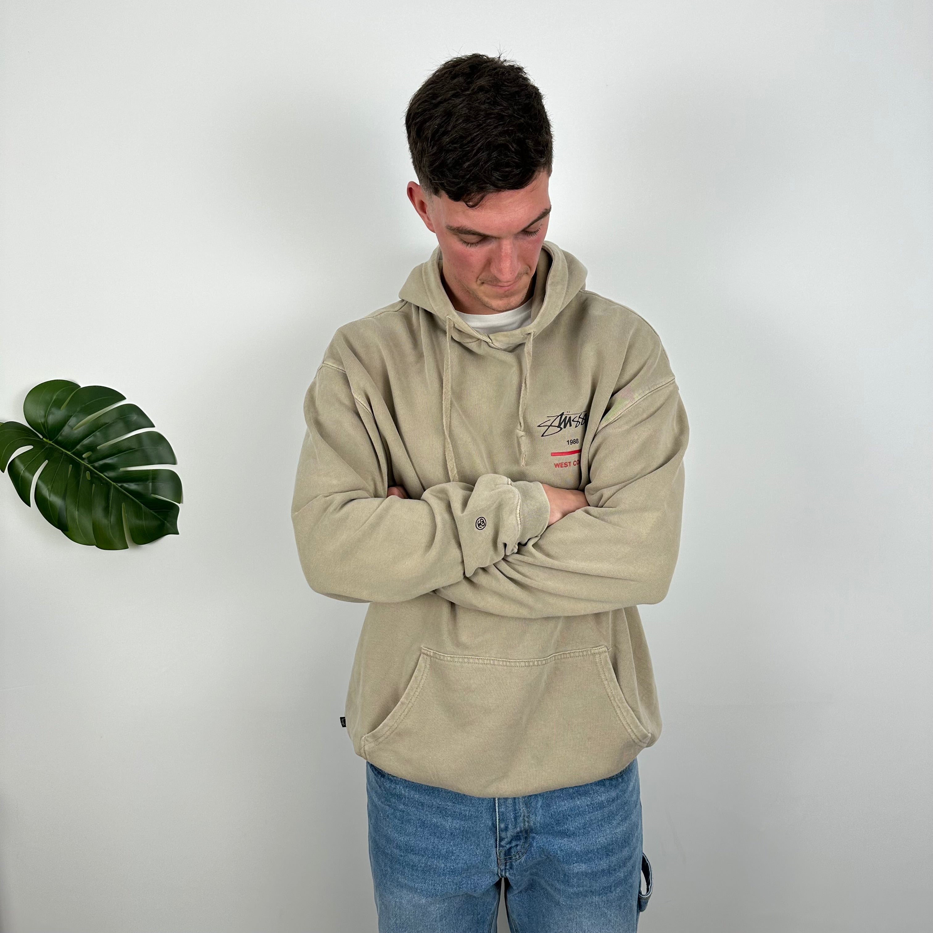 Stussy Brown Embroidered Spell Out Hoodie (L)