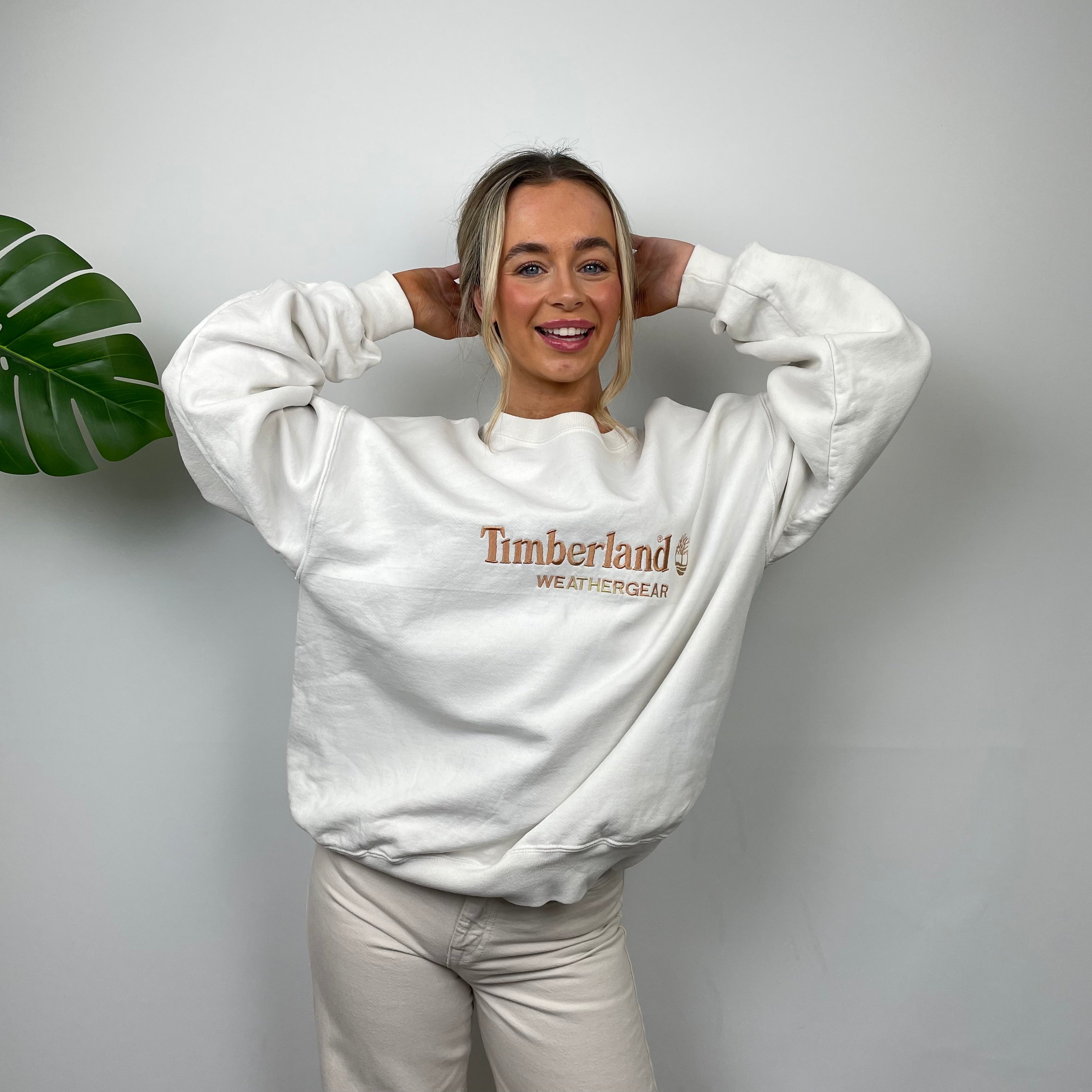 Timberland White Embroidered Spell Out Sweatshirt (L)