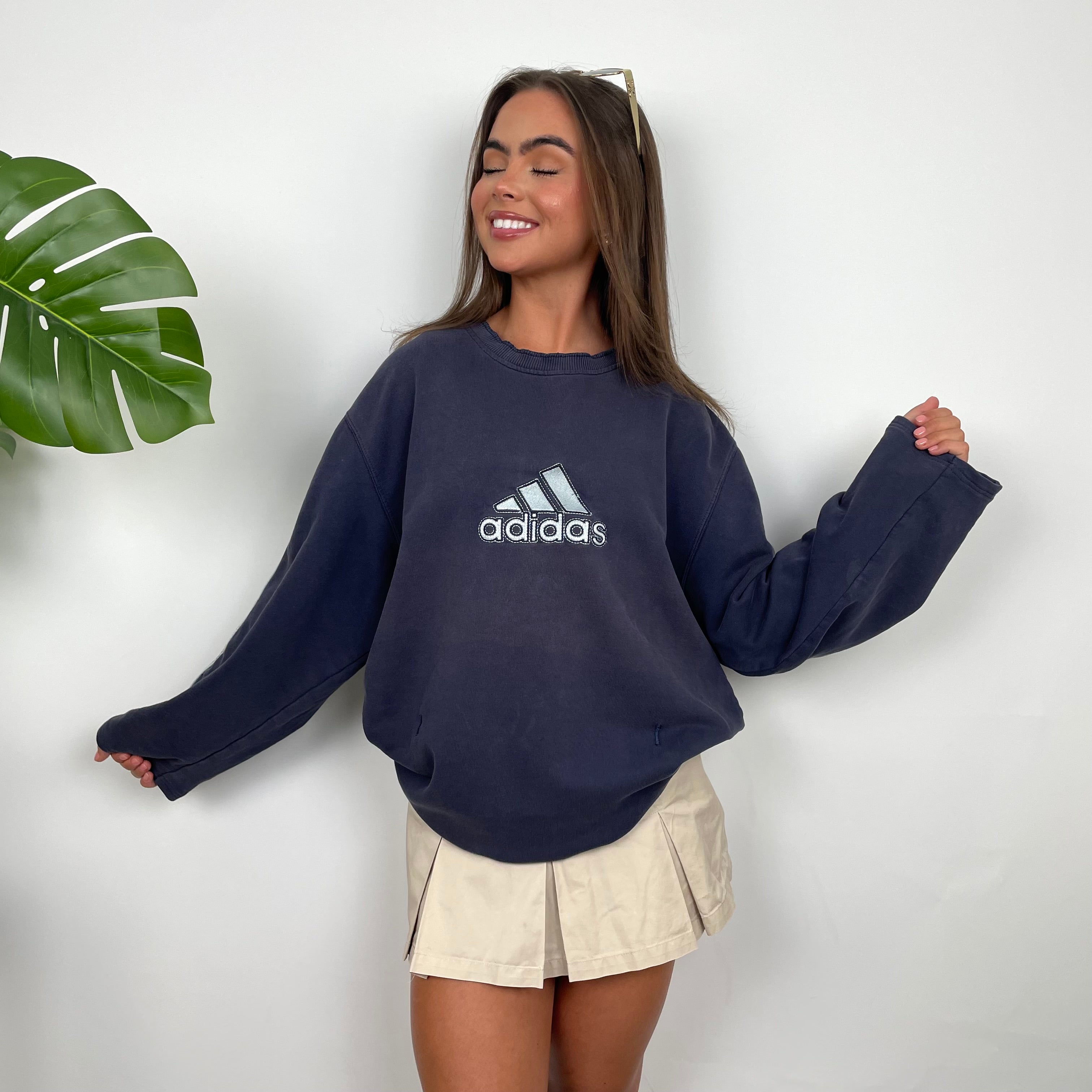 Adidas Navy Embroidered Spell Out Sweatshirt (L)