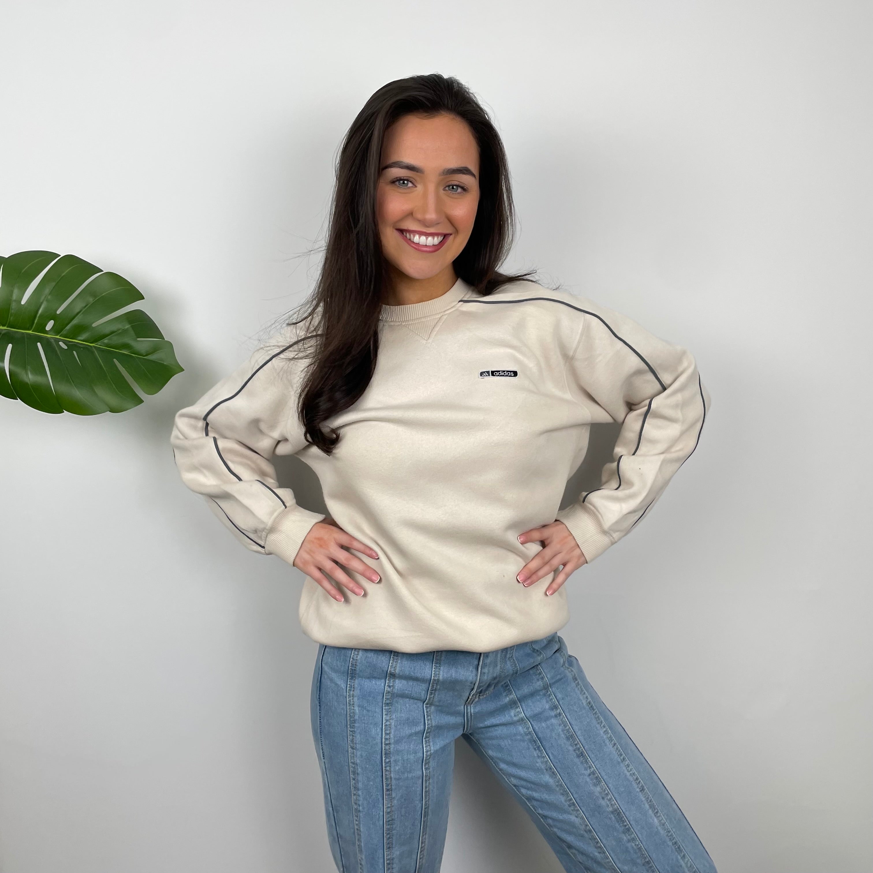 Adidas Cream Embroidered Spell Out Sweatshirt (M)