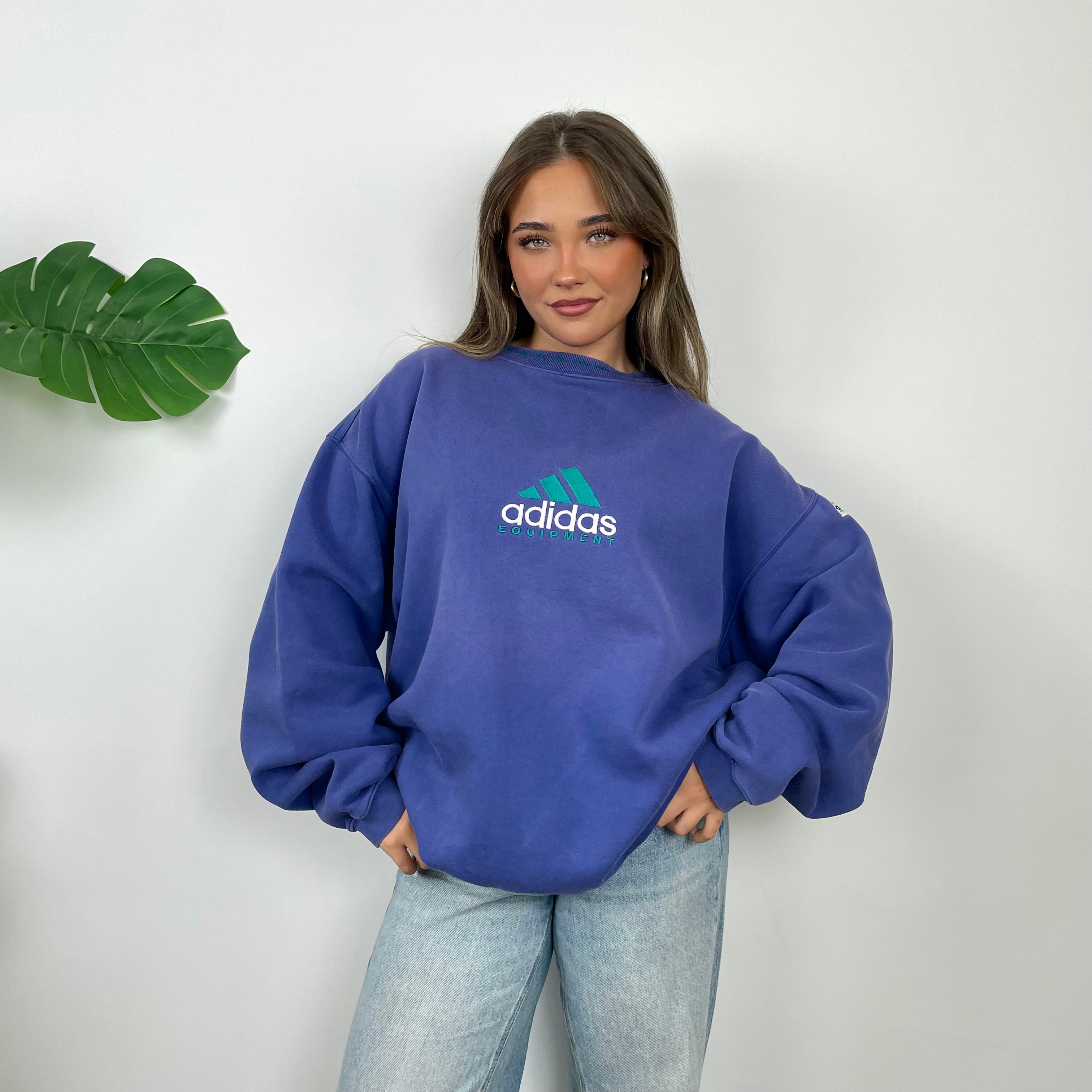Adidas Equipment Blue Embroidered Spell Out Sweatshirt (L)