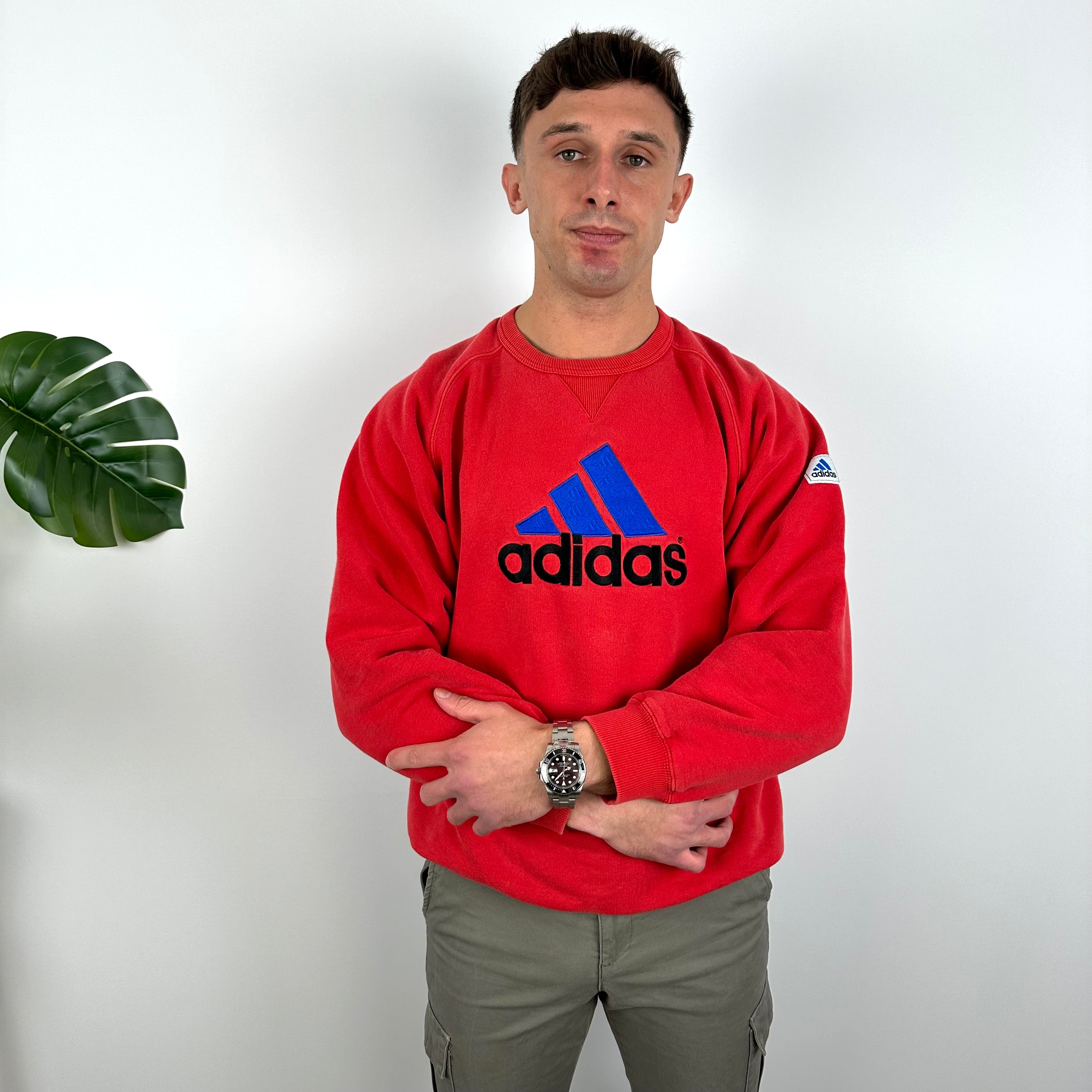 Adidas Red Embroidered Spell Out Sweatshirt (L)