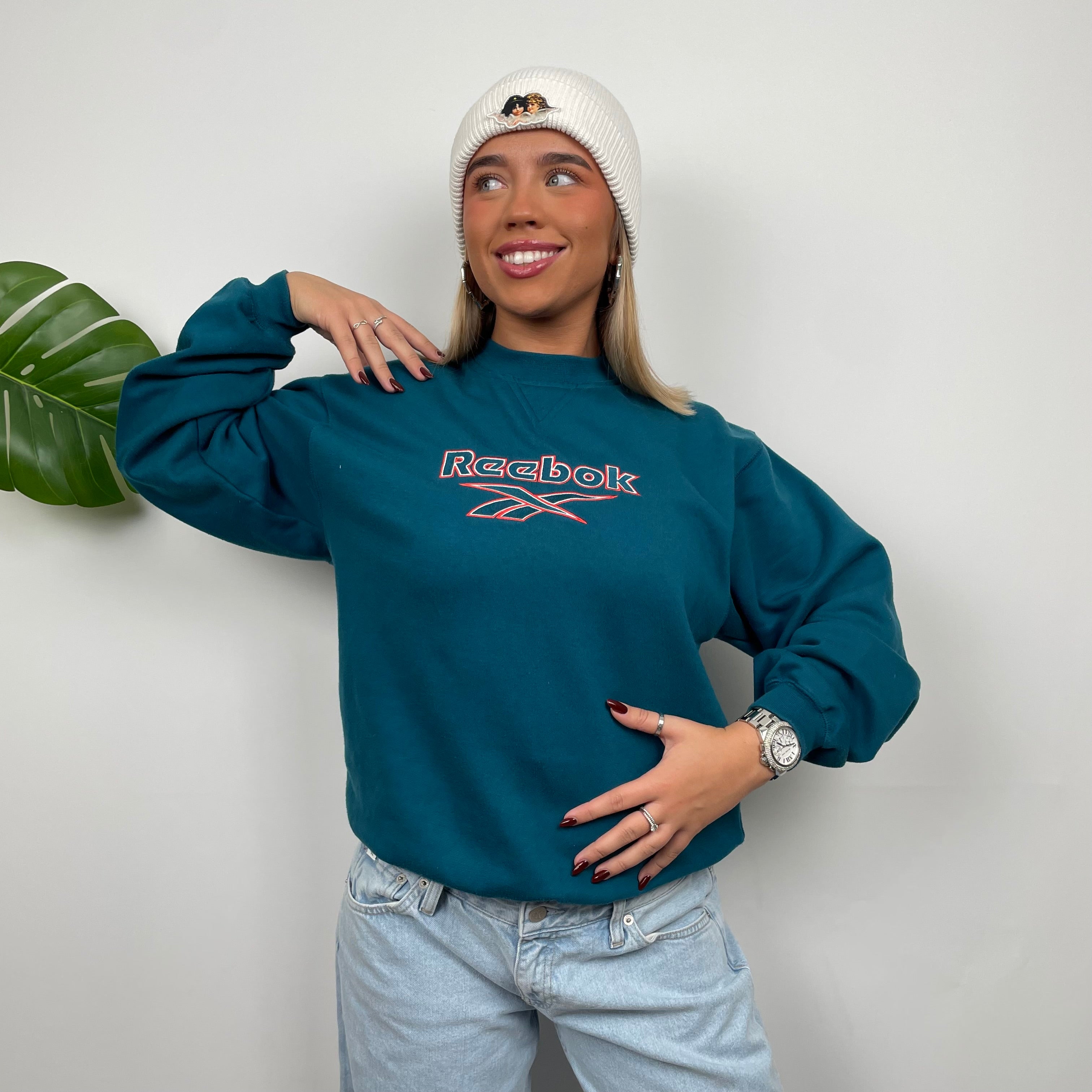 Reebok Blue Embroidered Spell Out Sweatshirt (M)