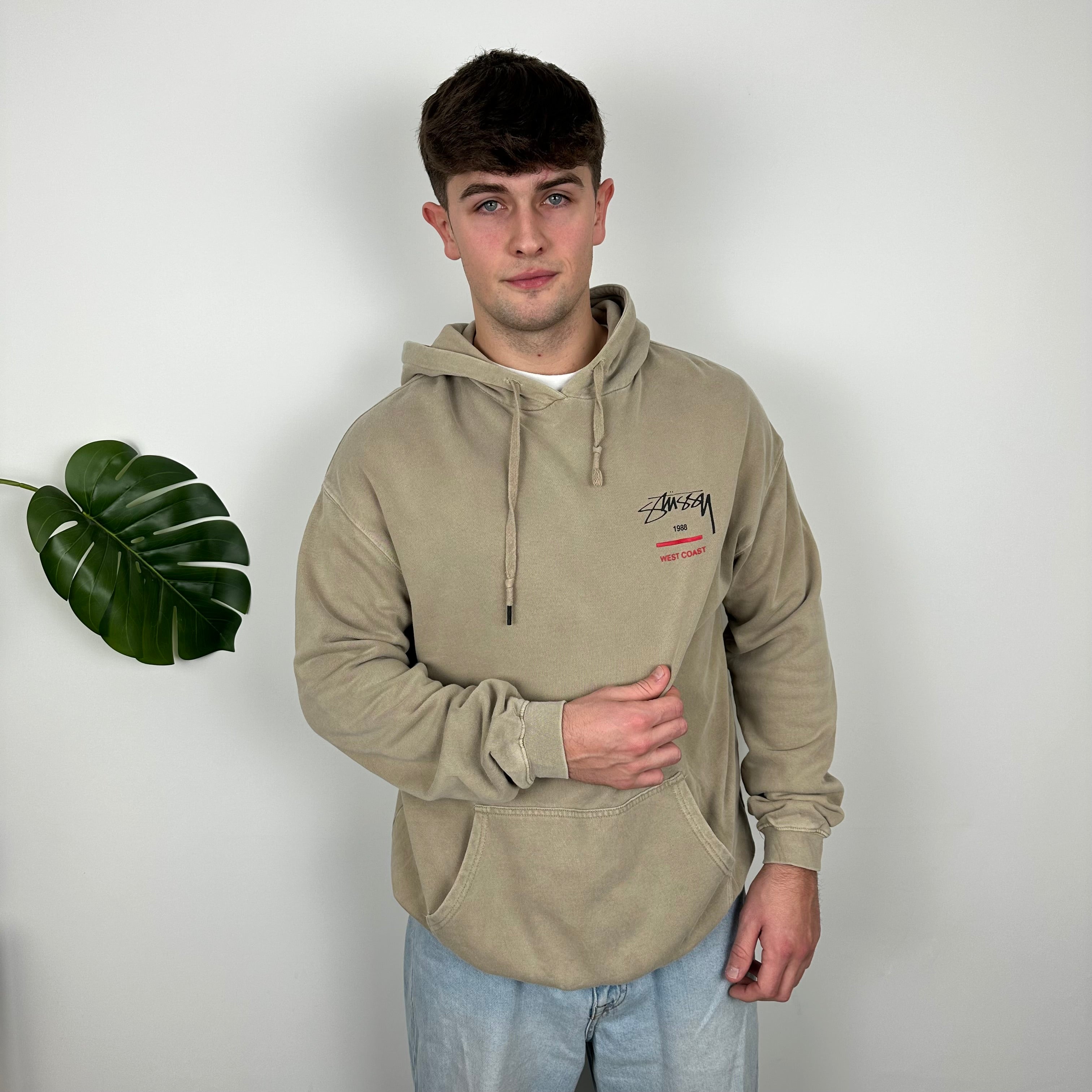 Stussy Brown Embroidered Spell Out Hoodie (L)
