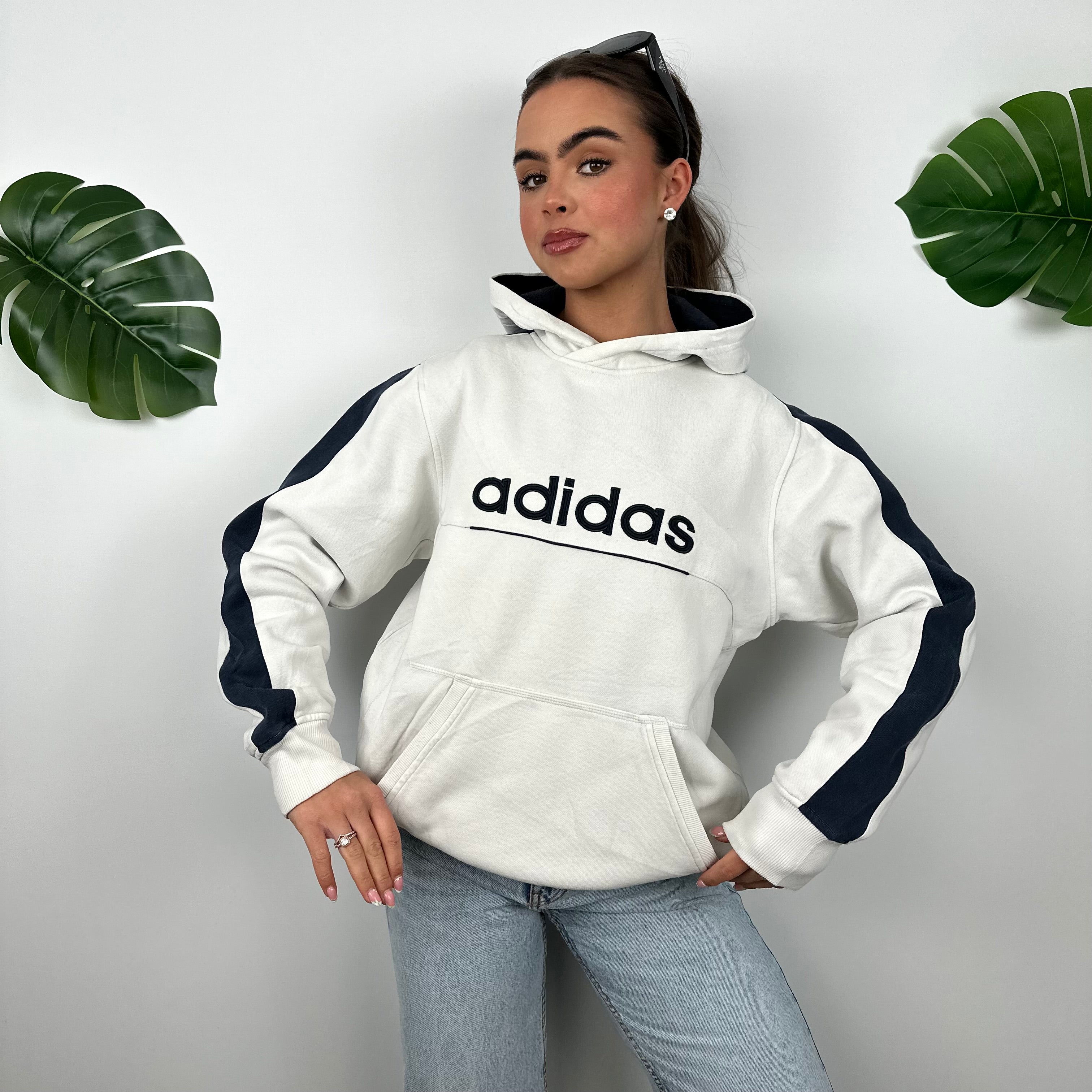 Adidas White Embroidered Spell Out Hoodie (M)