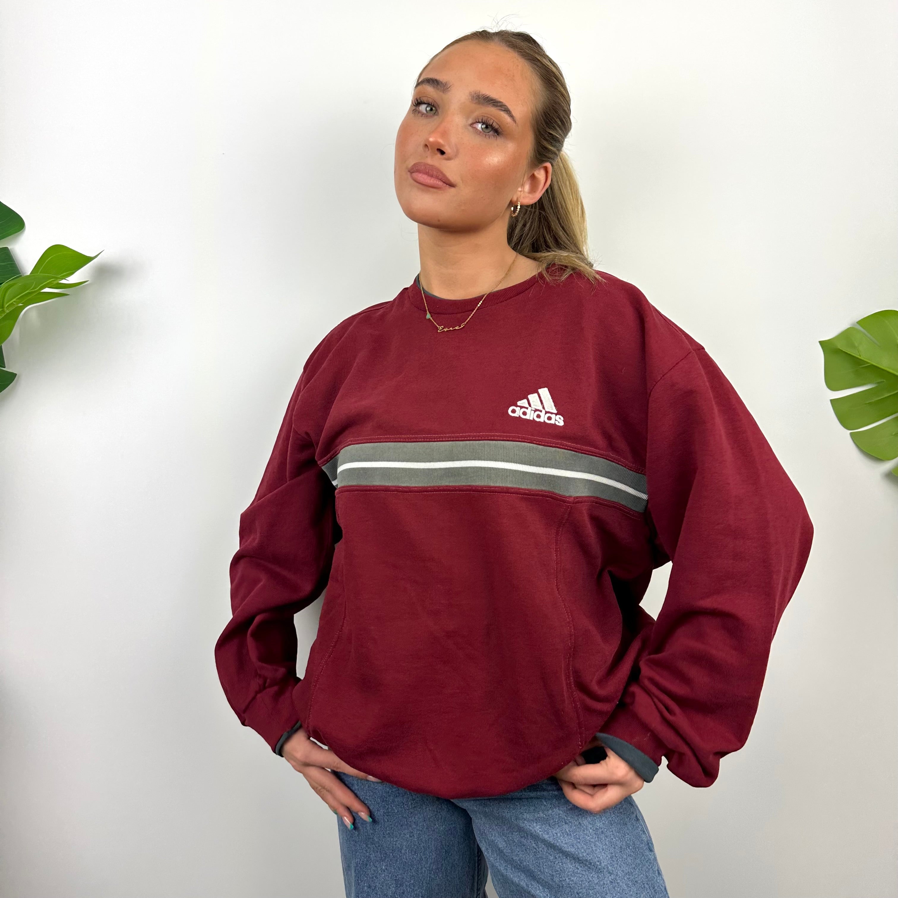 Adidas Red Embroidered Spell Out Sweatshirt (M)