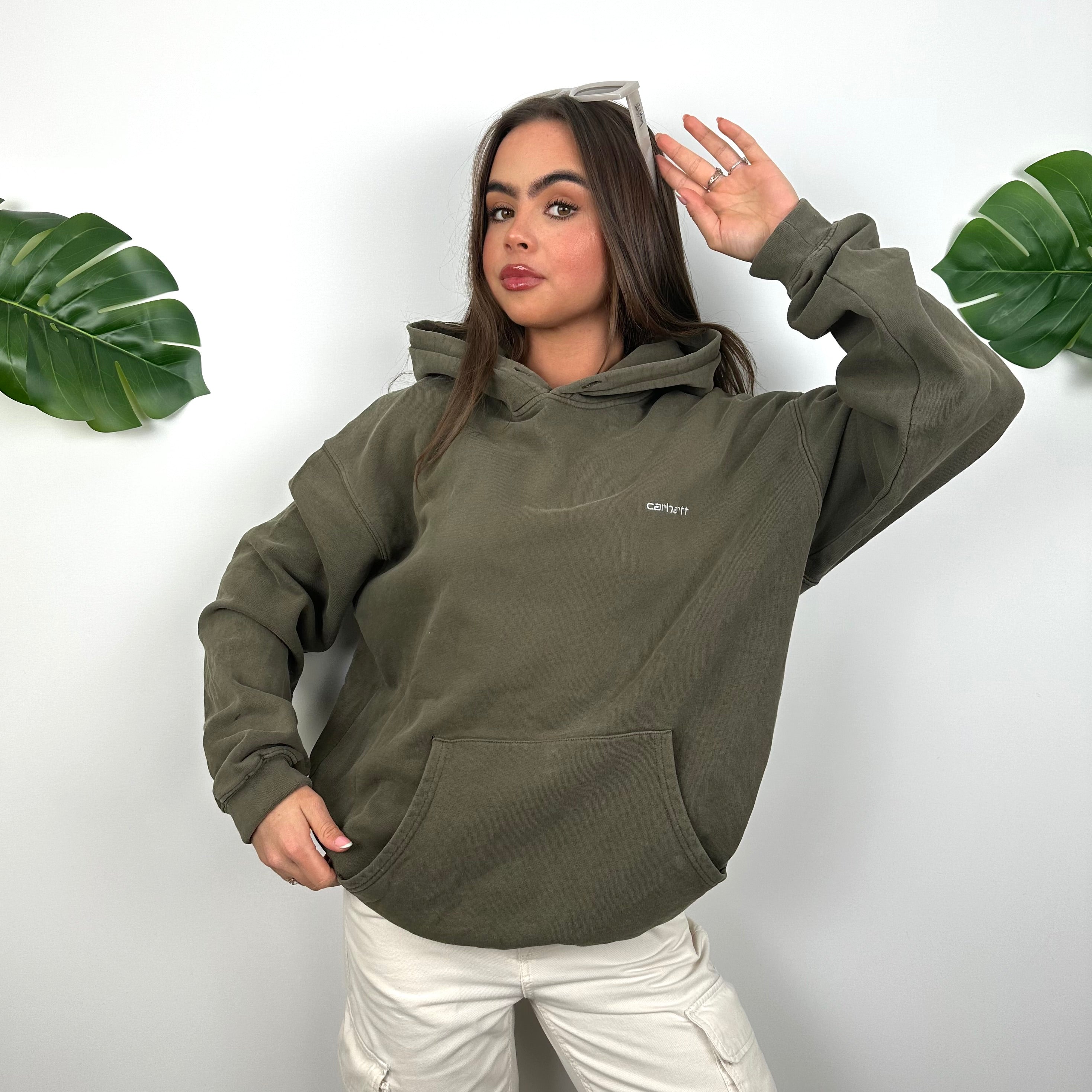 Carhartt Khaki Green Embroidered Spell Out Hoodie (L)