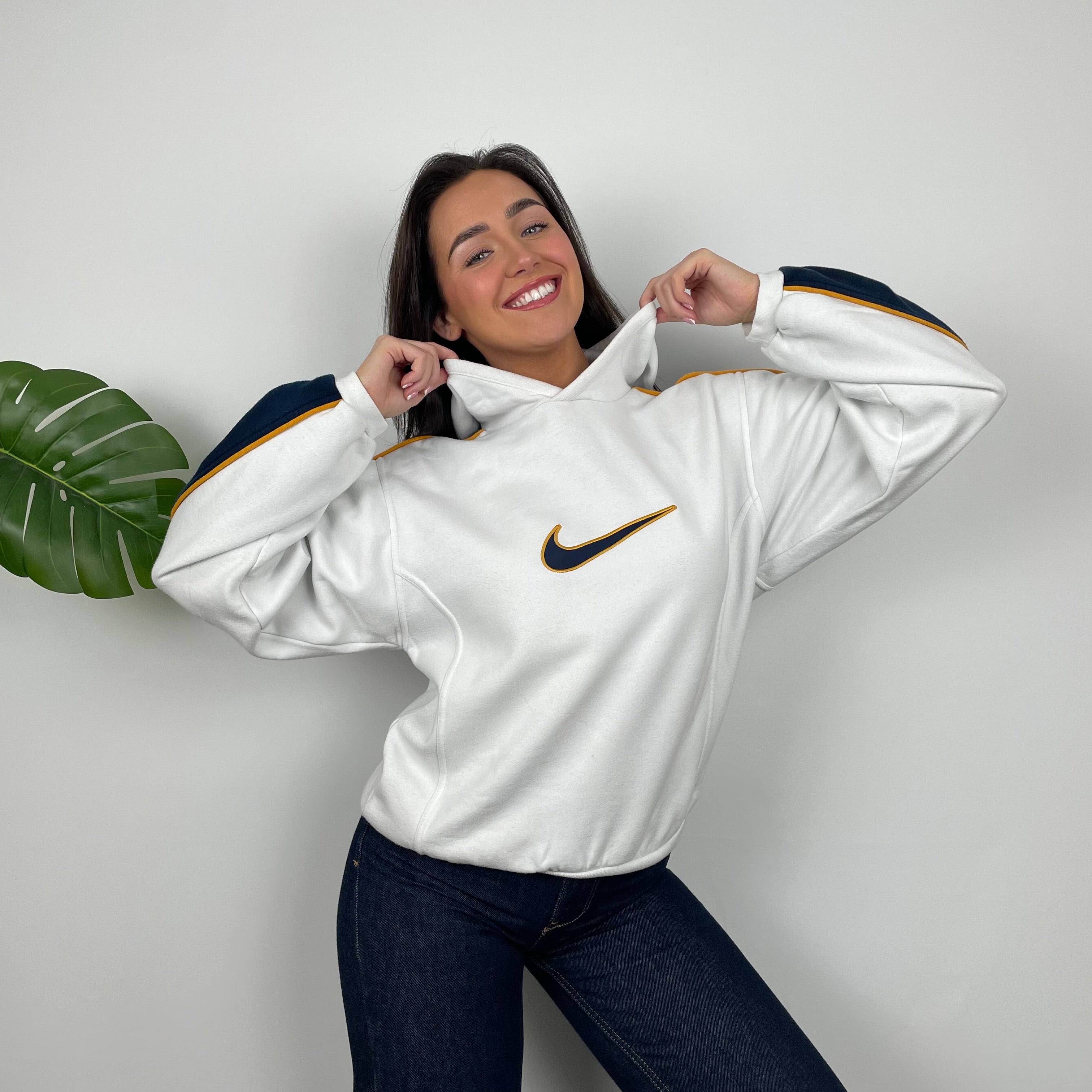 Nike White Embroidered Swoosh Hoodie (XS)