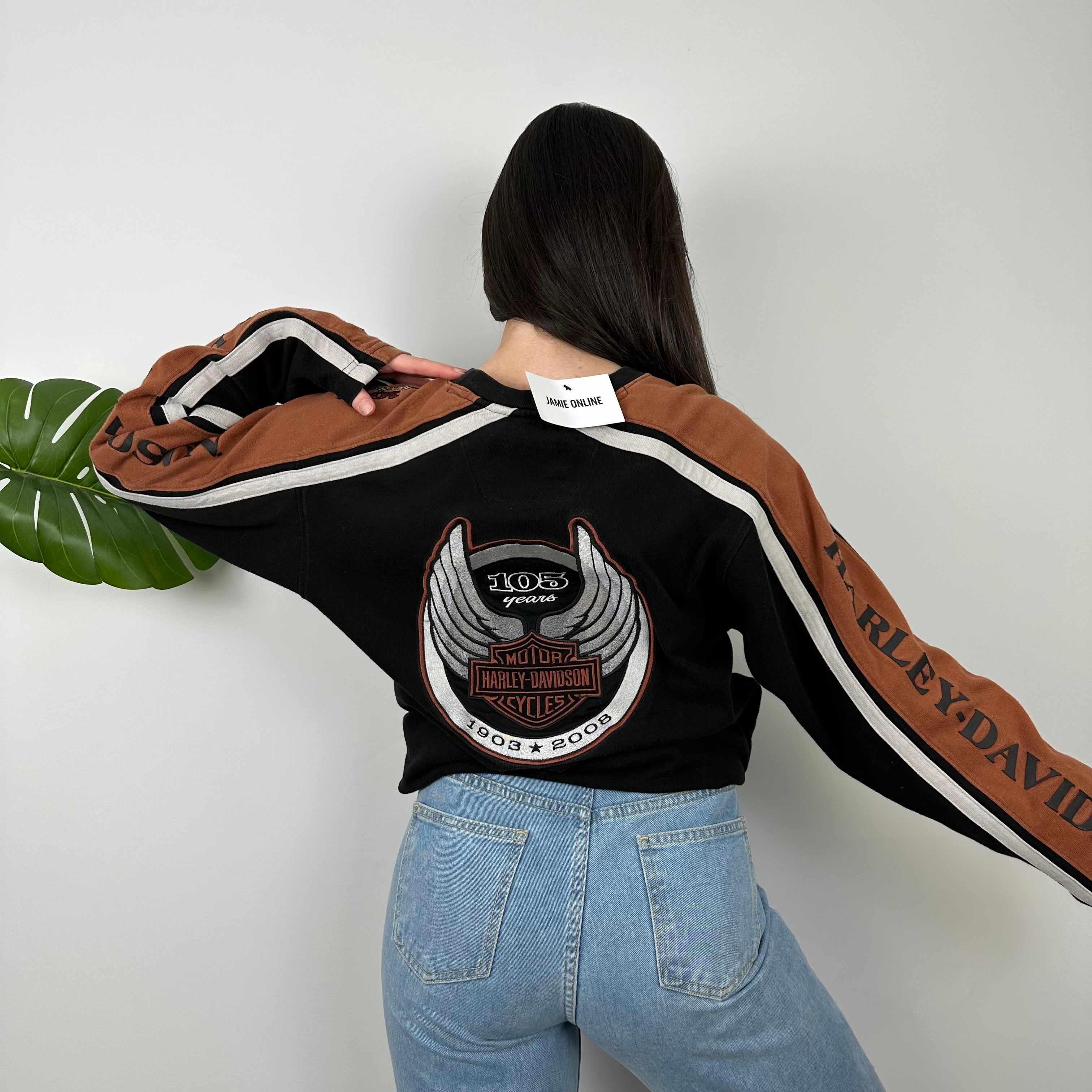 Harley Davidson RARE Black Embroidered Spell Out Sweatshirt (L)