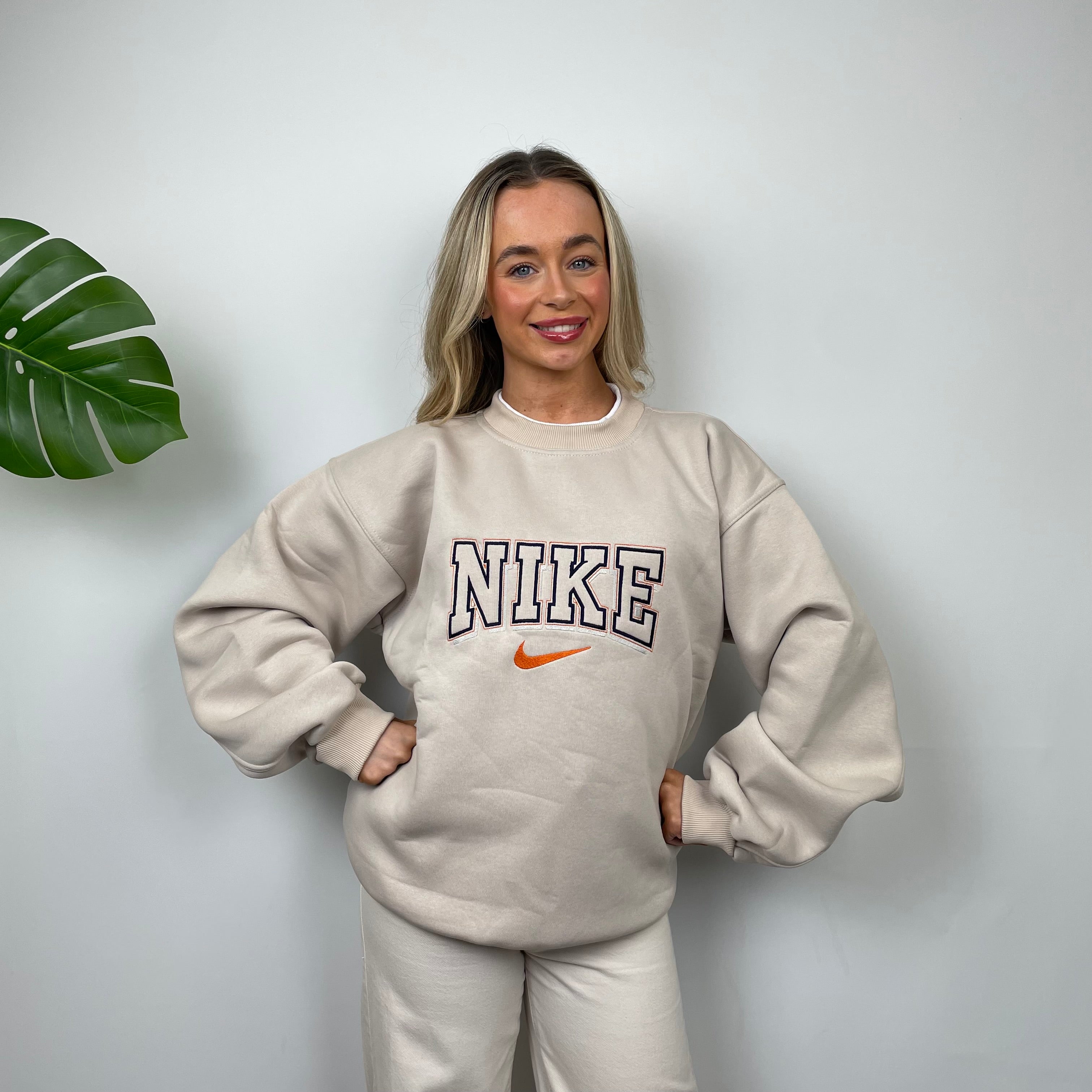 Nike RARE Cream Embroidered Spell Out Sweatshirt (L)