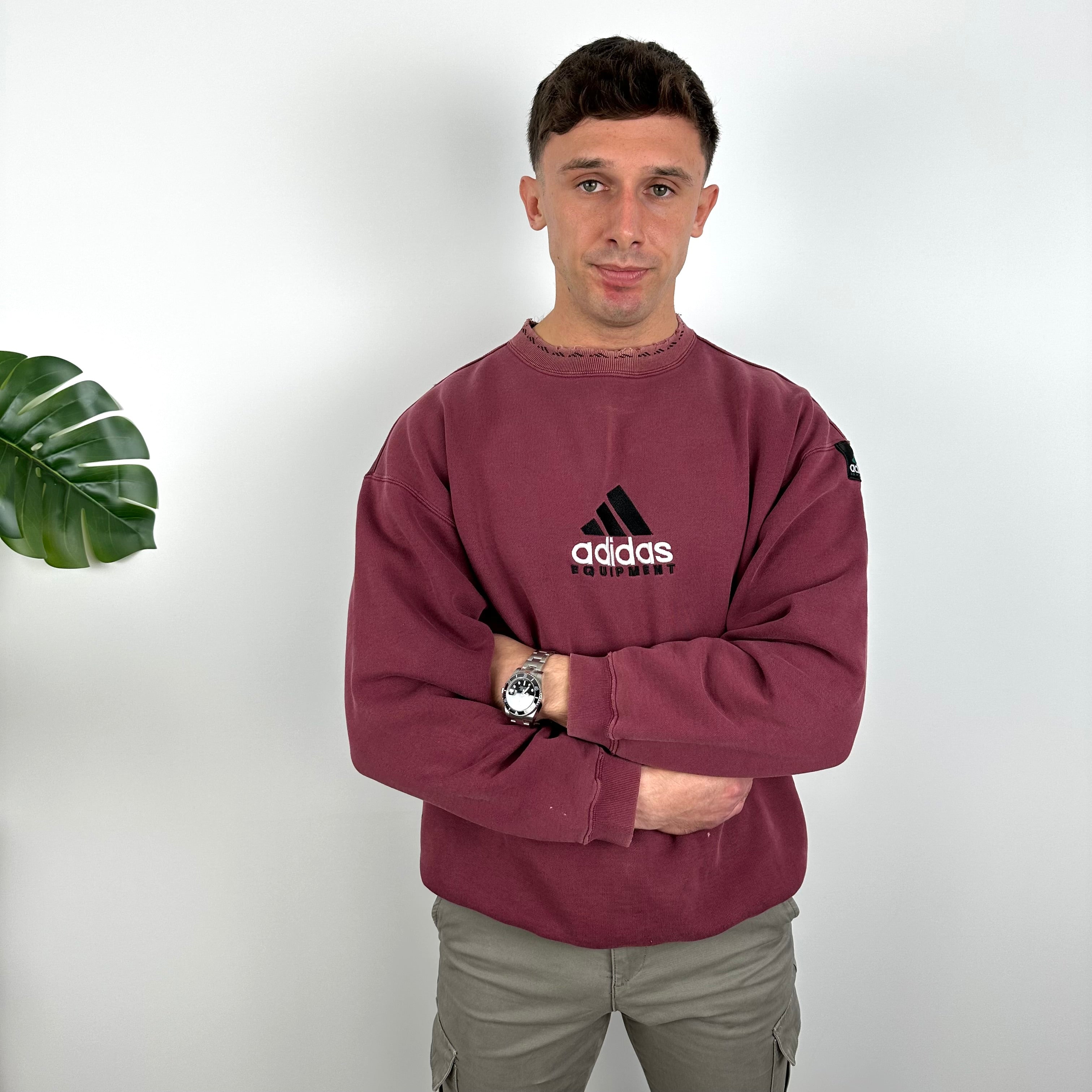 Adidas Equipment Maroon Embroidered Spell Out Sweatshirt (L)