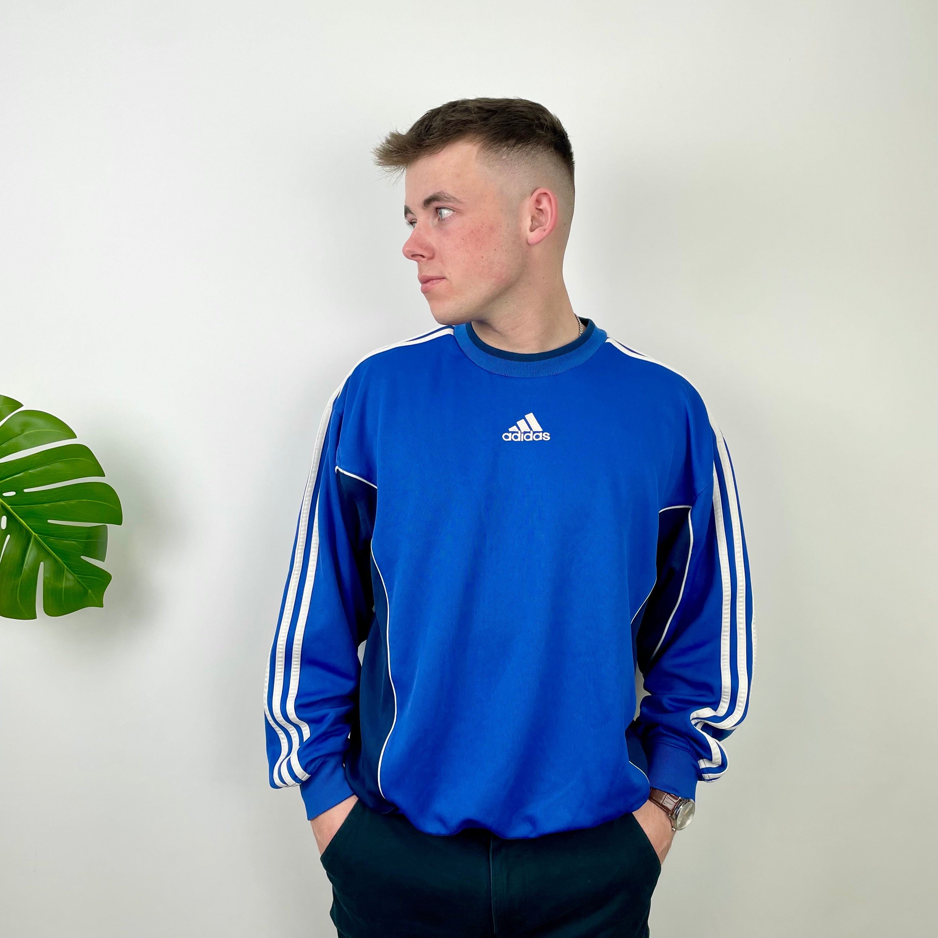 Adidas Blue Embroidered Spell Out Sweatshirt (L)