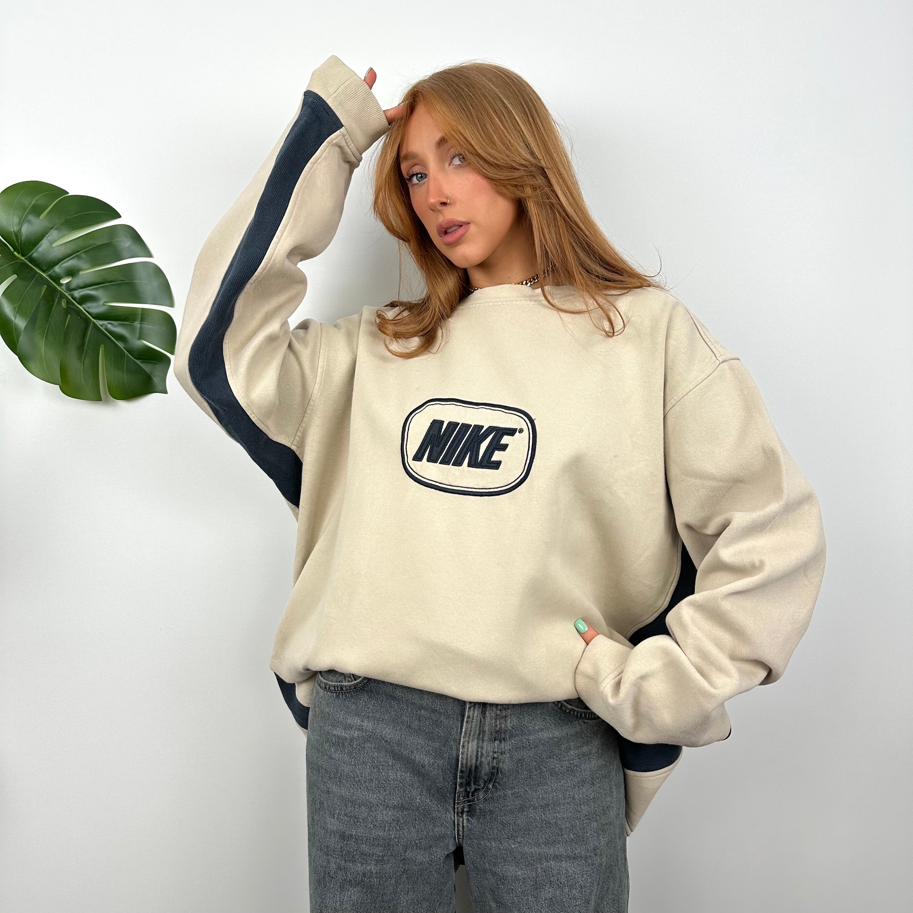 Nike Cream Embroidered Spell Out Sweatshirt (XXL)