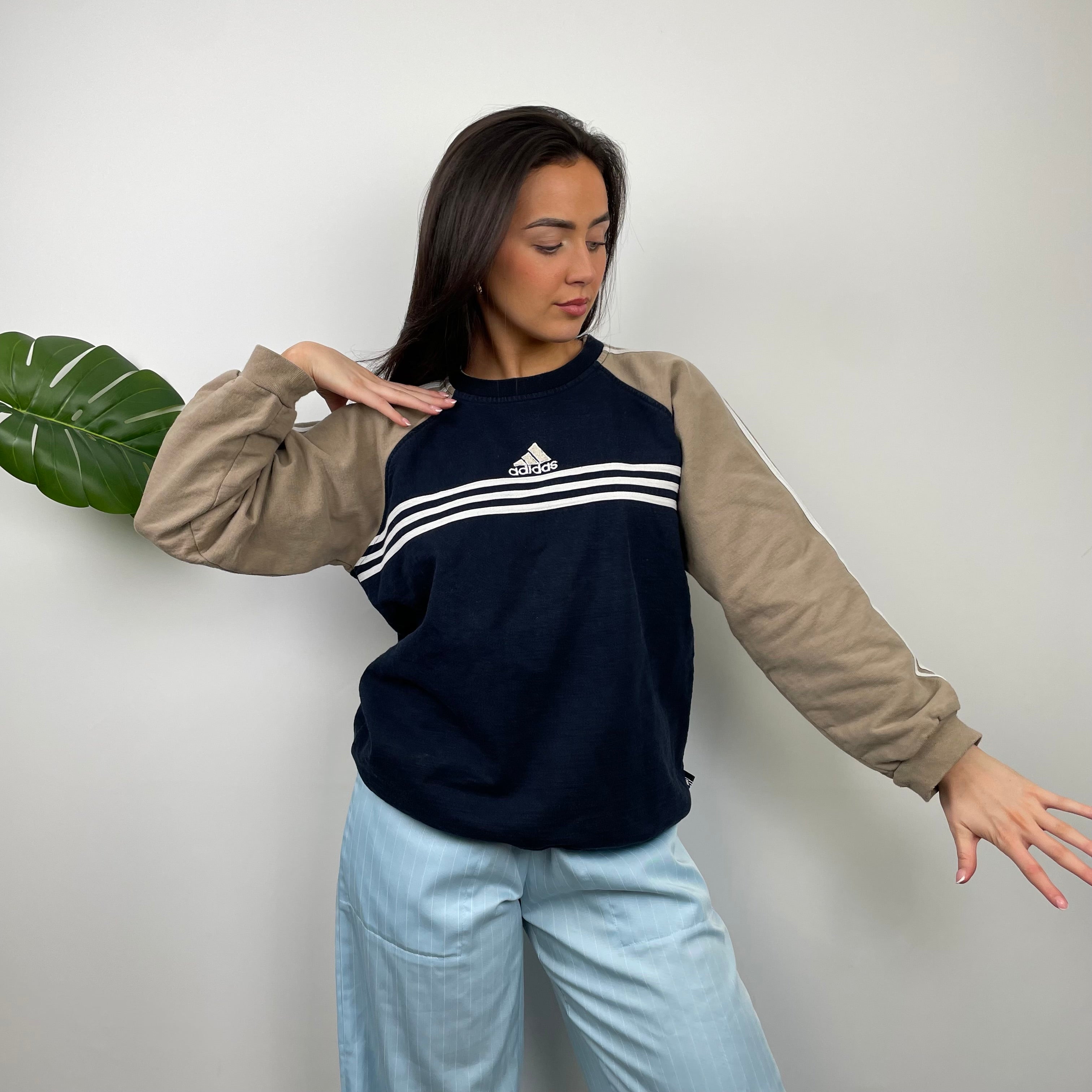Adidas Tan and Black Embroidered Spell Out Sweatshirt (M)