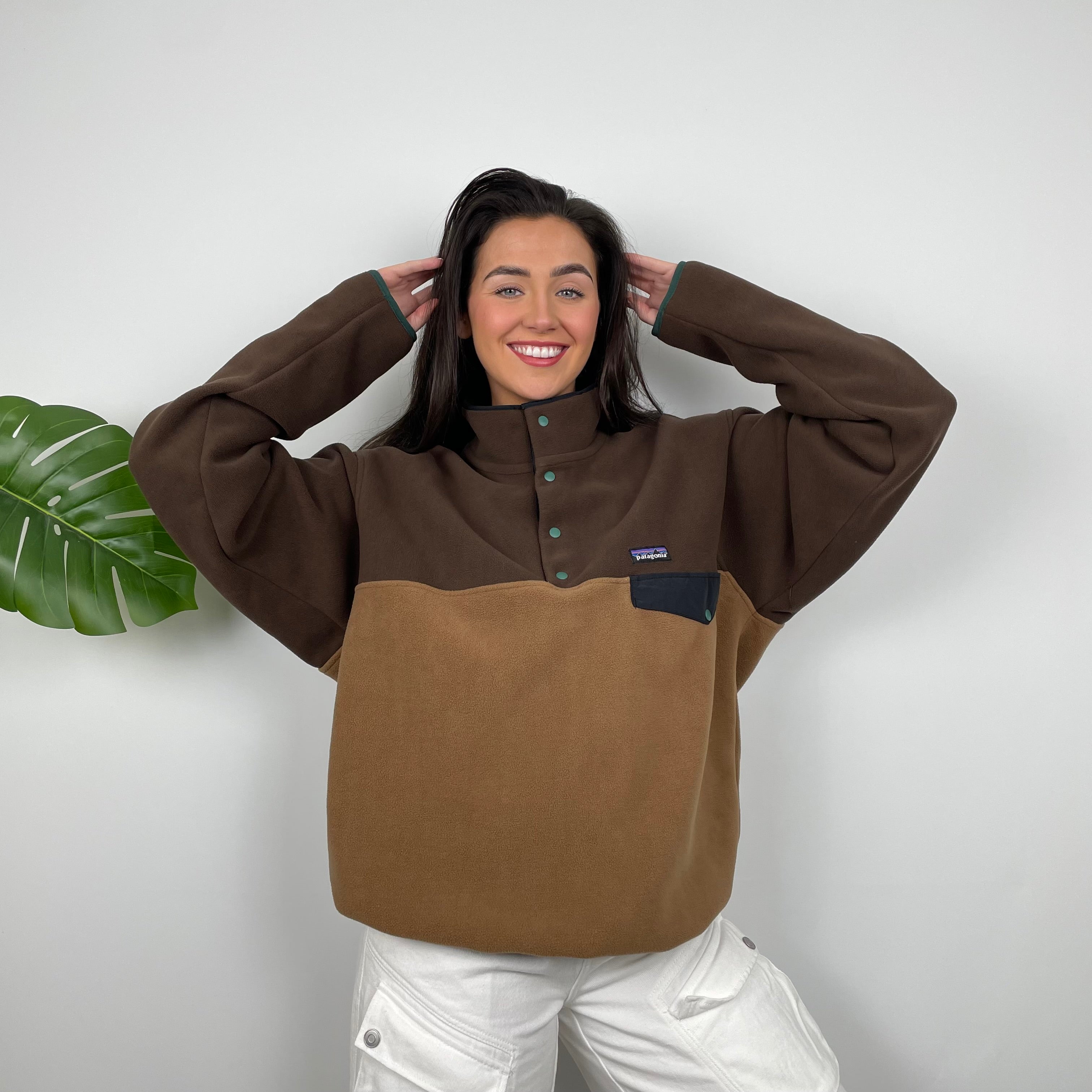 Patagonia Brown Embroidered Spell Out Teddy Bear Fleece Sweatshirt (L)