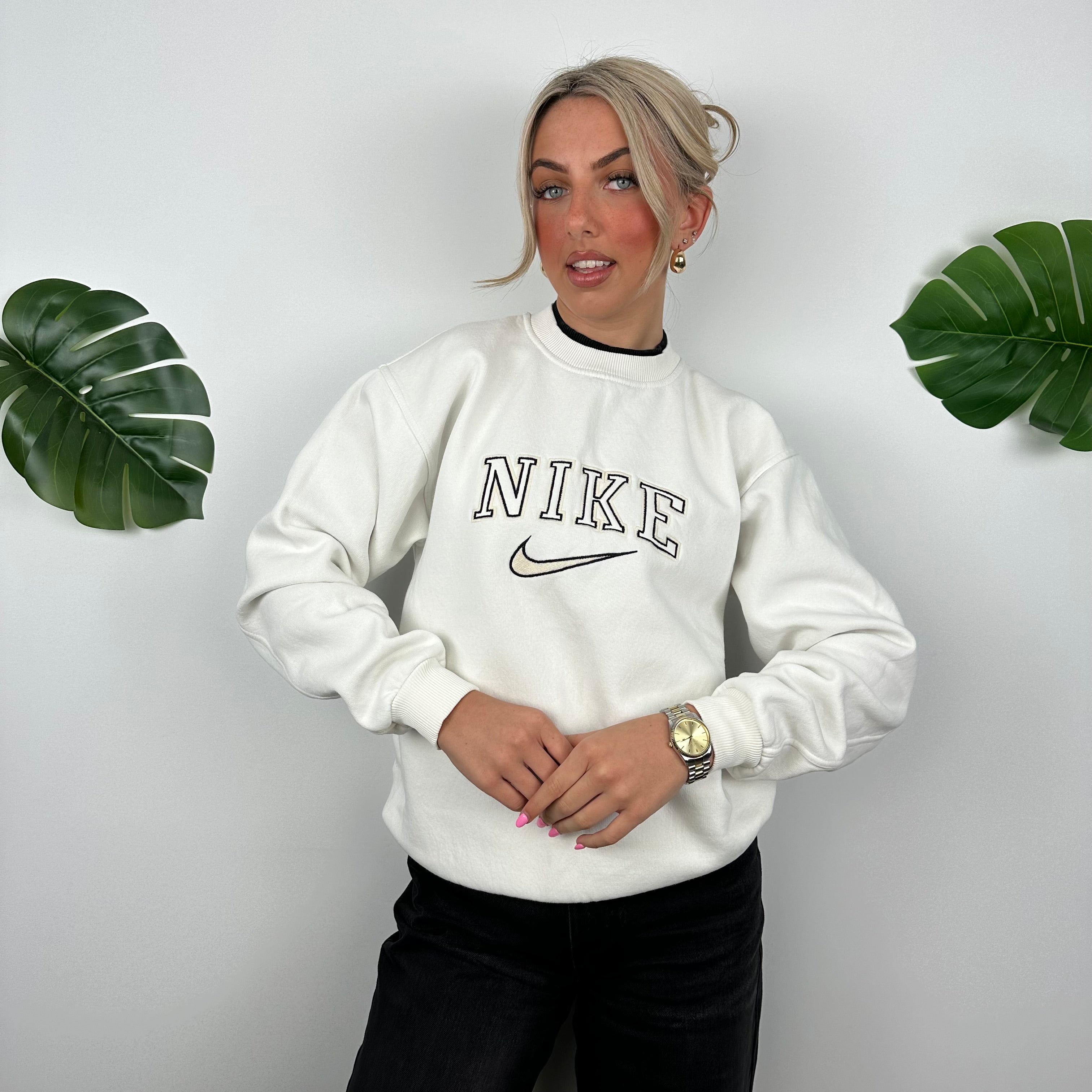 Nike White Embroidered Spell Out Sweatshirt (M)