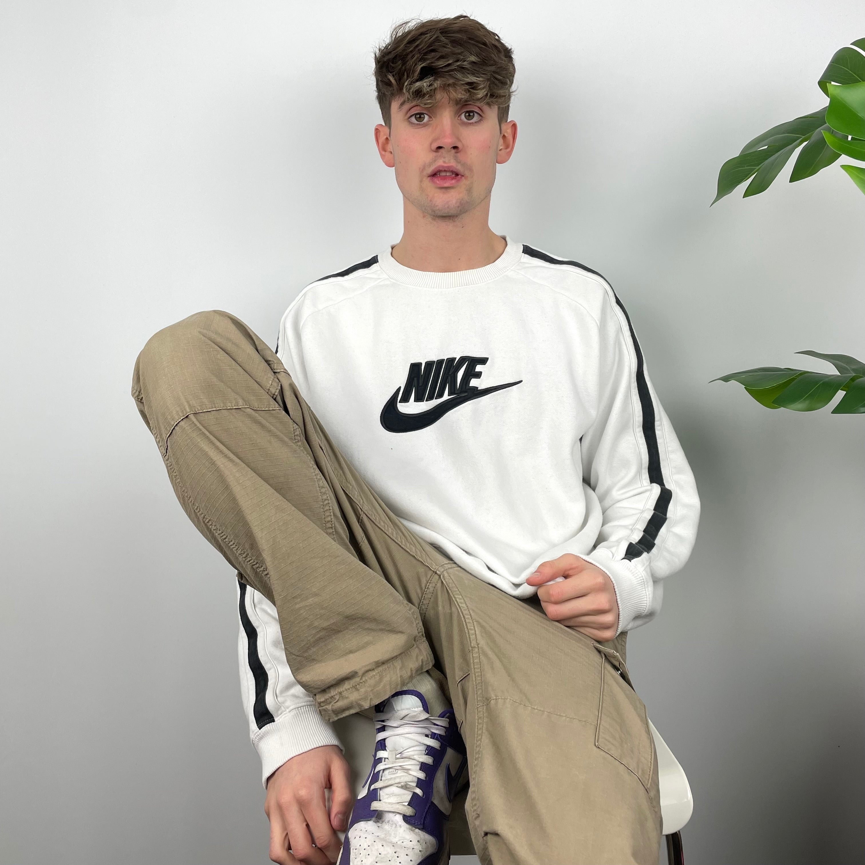 Nike RARE White Embroidered Spell Out Sweatshirt (L)