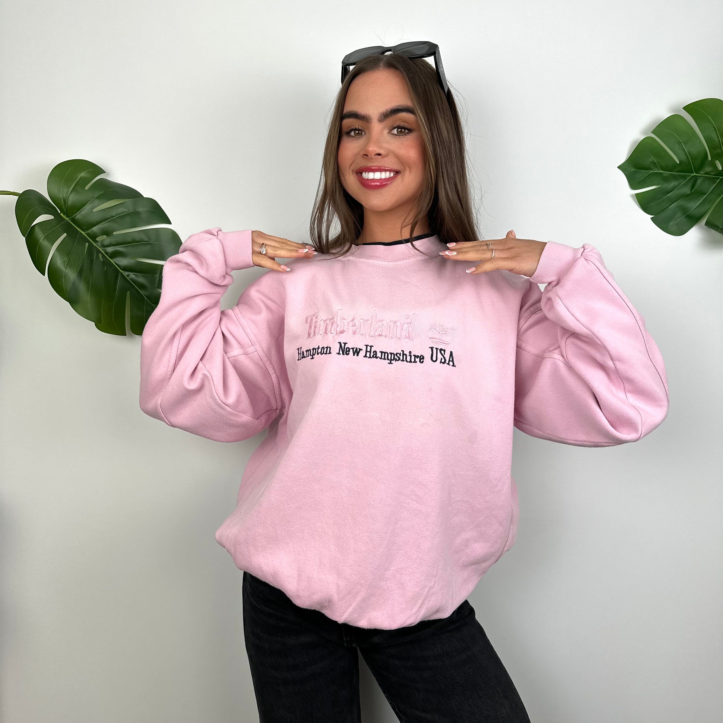 Timberland Baby Pink Embroidered Spell Out Sweatshirt (M)