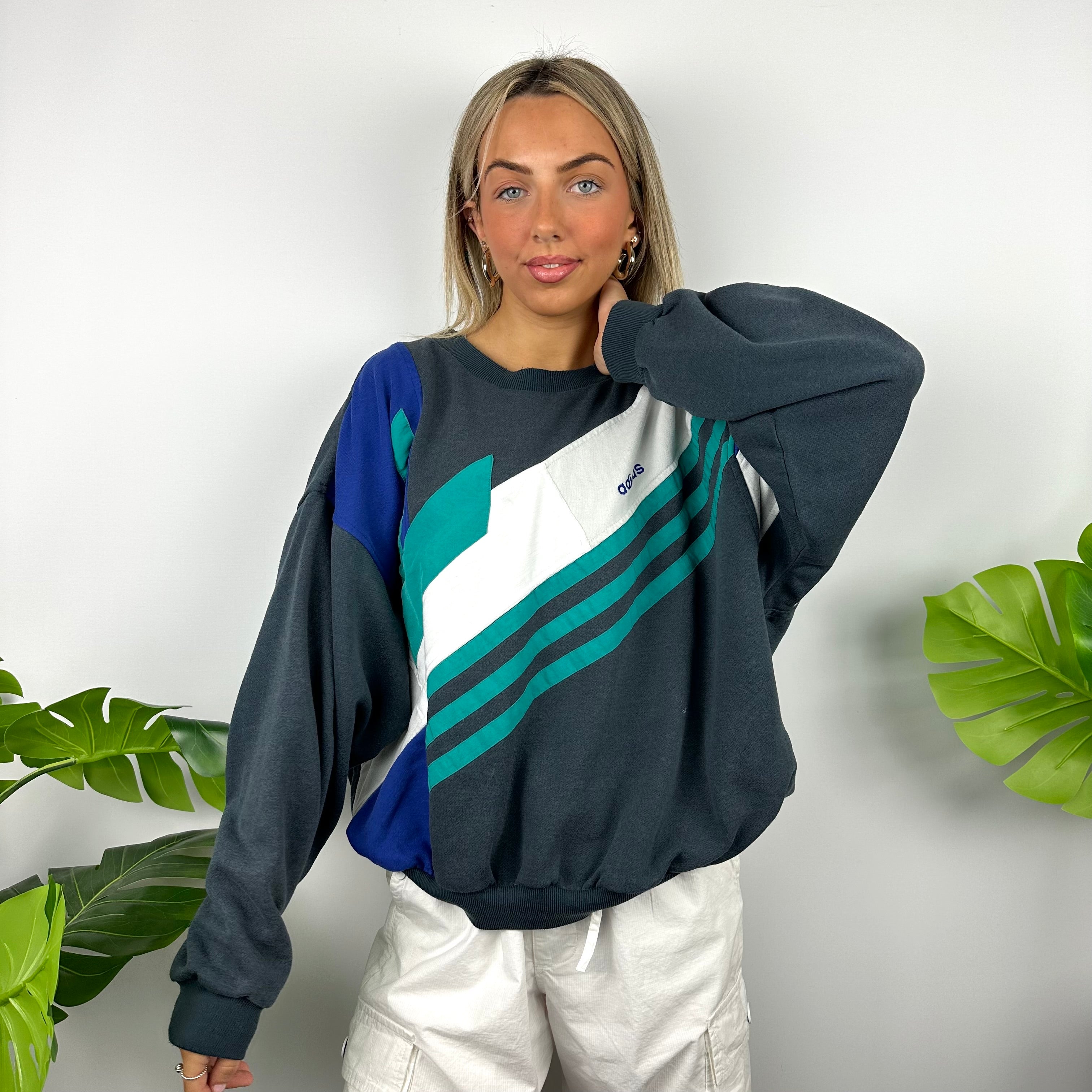 Adidas Embroidered Spell Out Colour Block Sweatshirt (L)