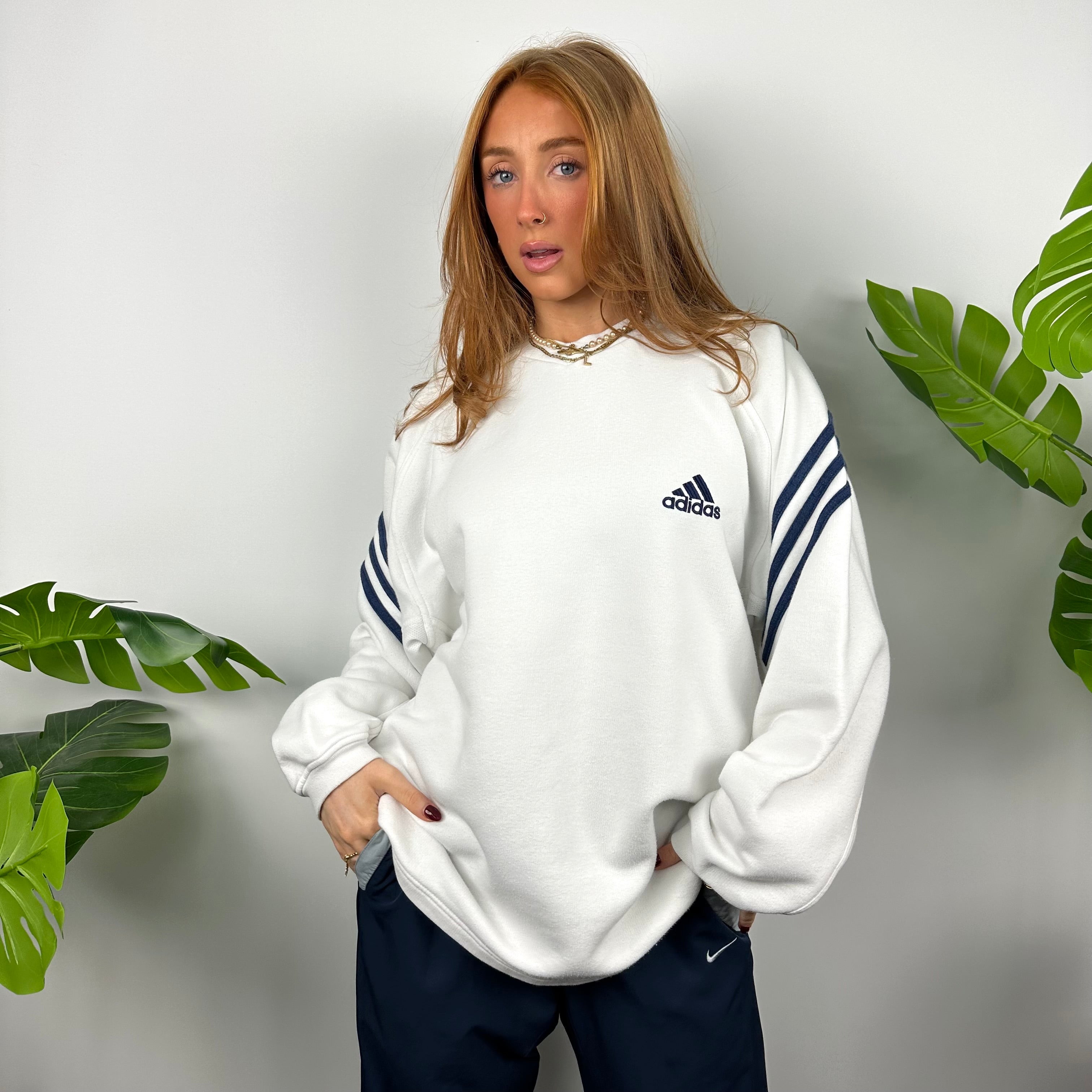 Adidas White Embroidered Spell Out Sweatshirt (L)