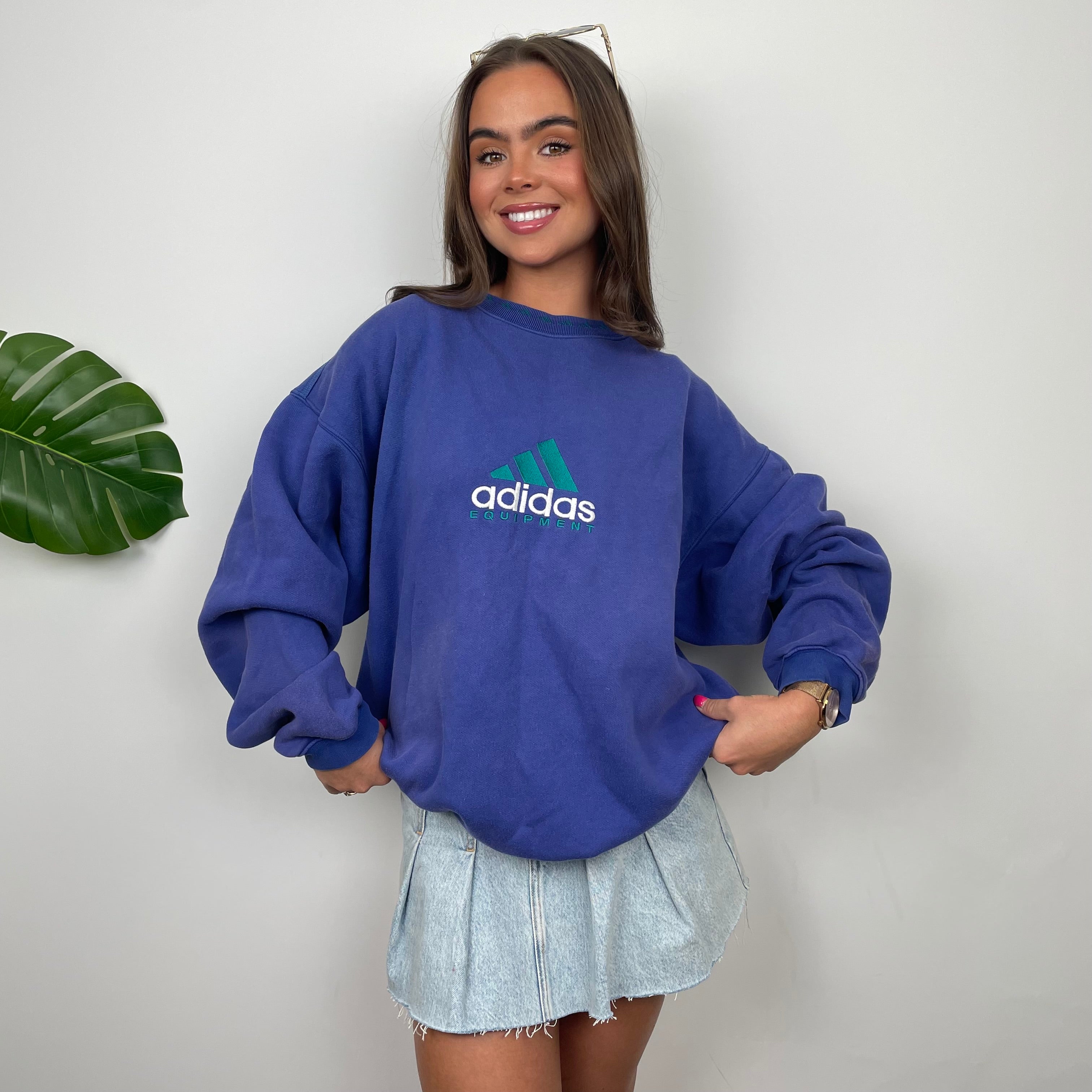 Adidas Equipment Blue Embroidered Spell Out Sweatshirt (L)