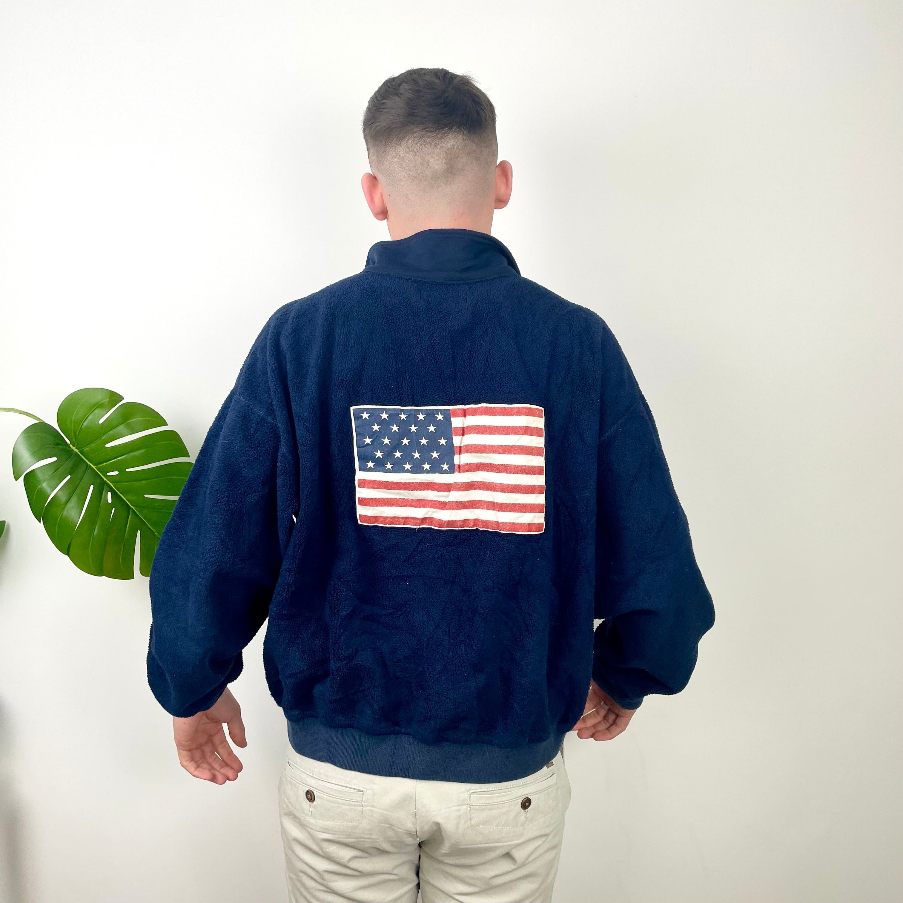 Polo Sport Ralph Lauren Navy Embroidered Spell Out Teddy Bear Fleece Jacket (S)
