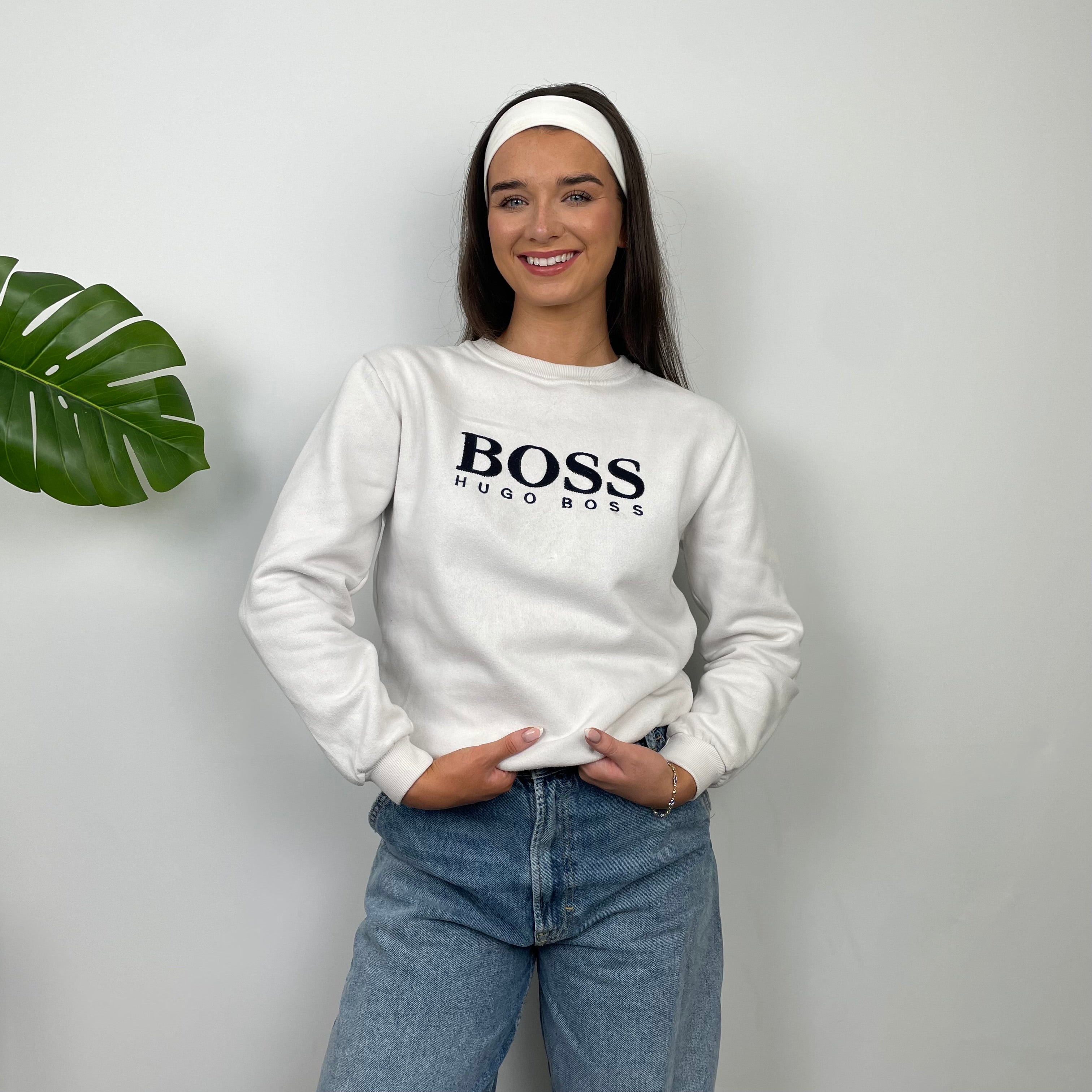 Hugo Boss White Embroidered Spell Out Sweatshirt (S)