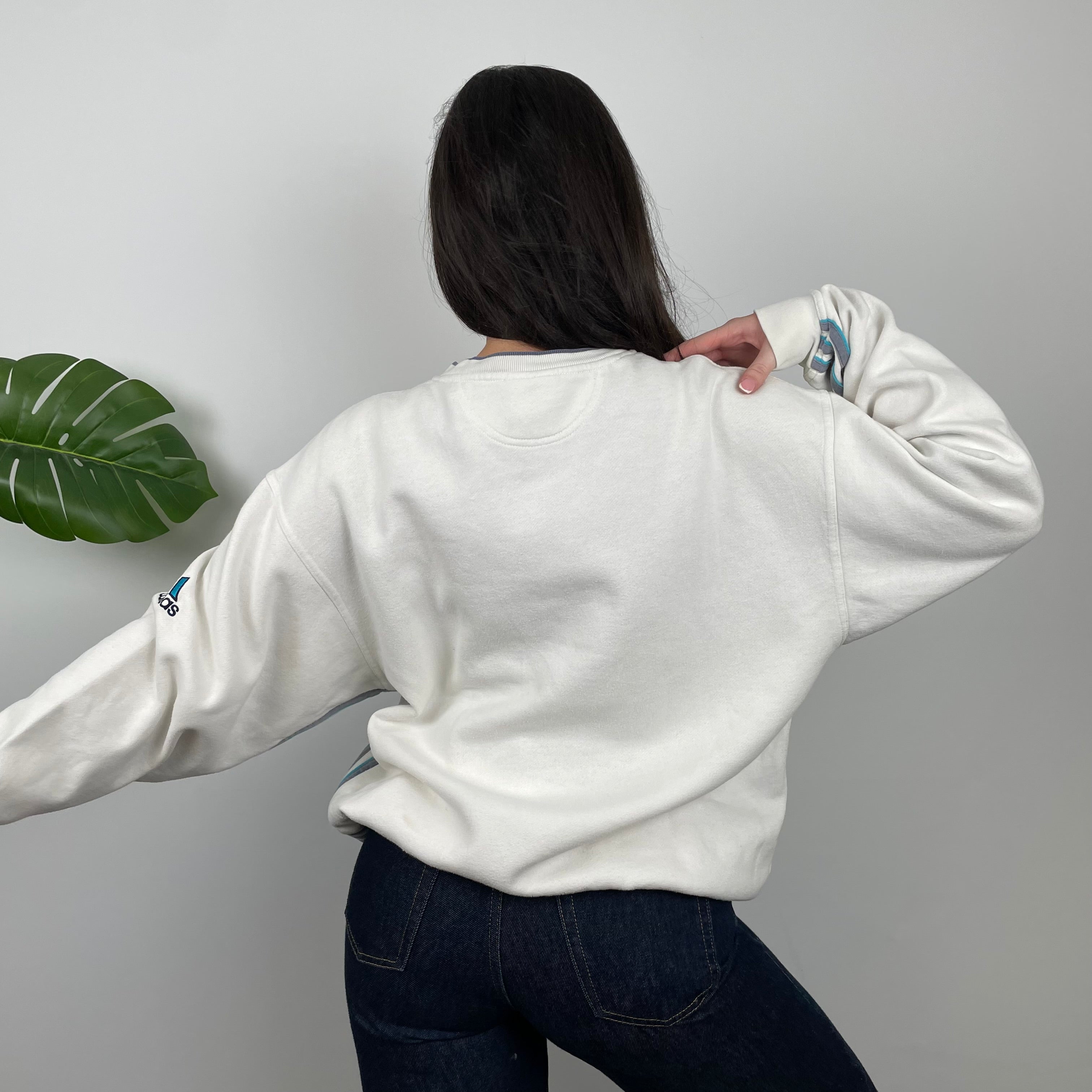 Adidas White Embroidered Spell Out Sweatshirt (M)