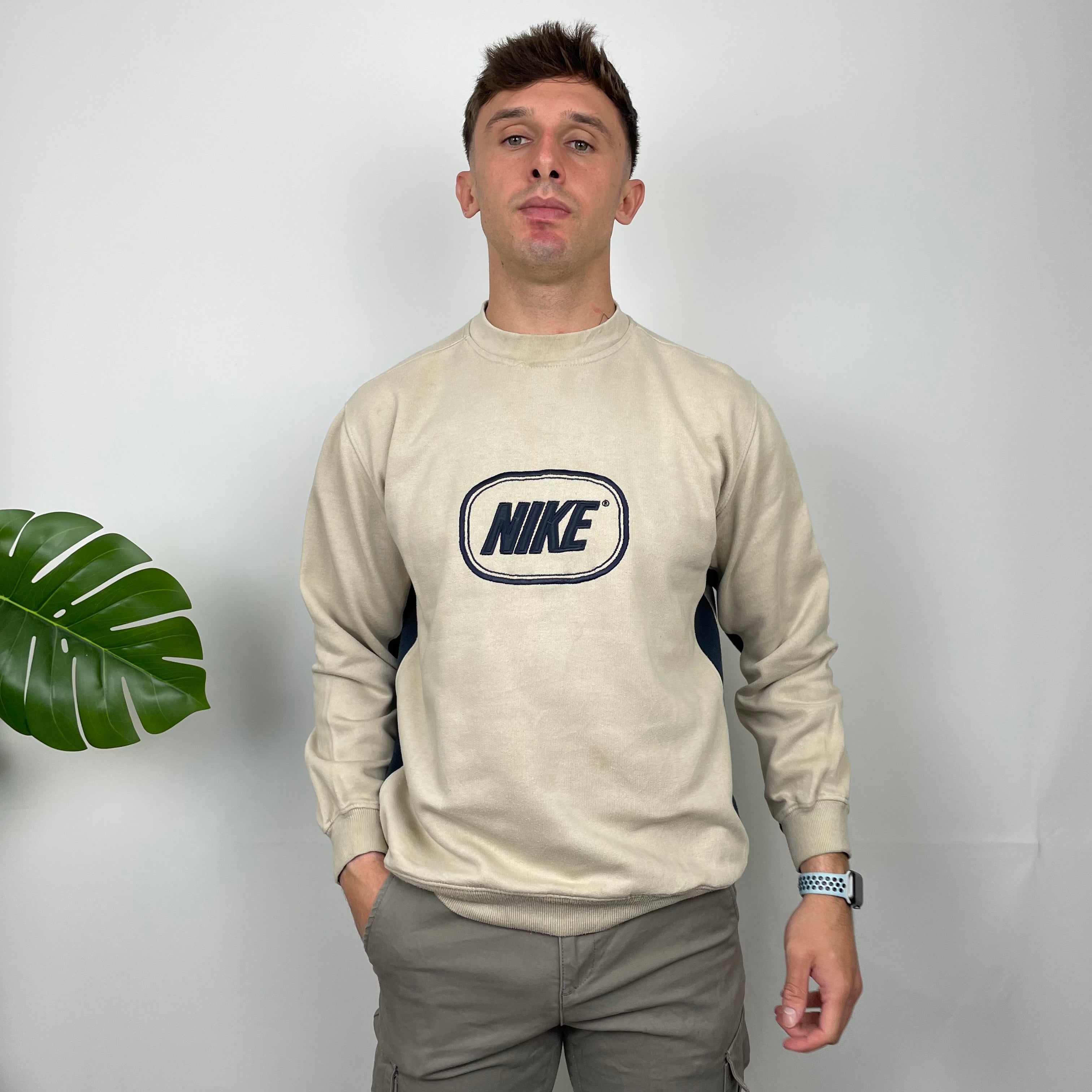 Nike Cream Embroidered Spell Out Sweatshirt (M)