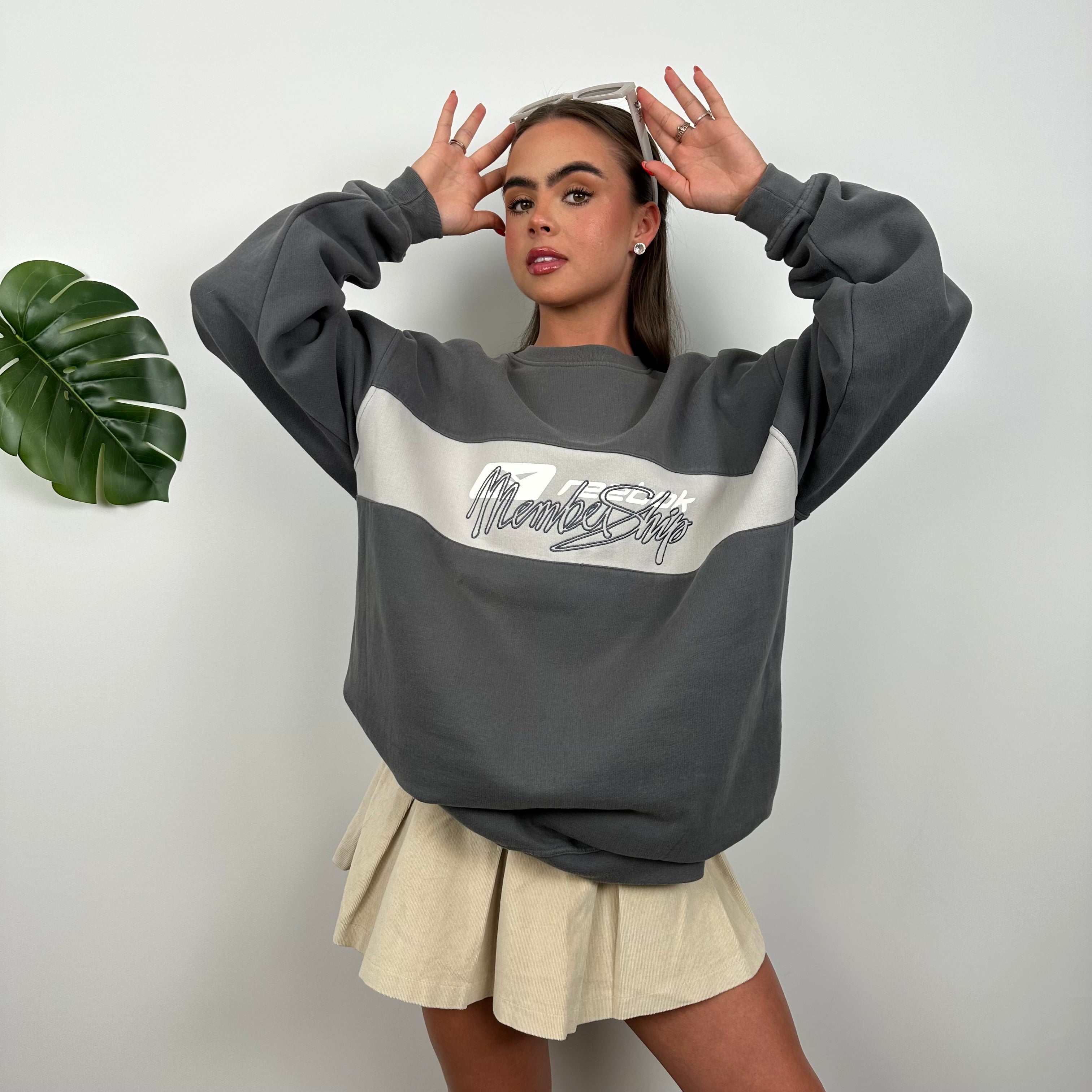 Reebok Grey Embroidered Spell Out Sweatshirt (L)