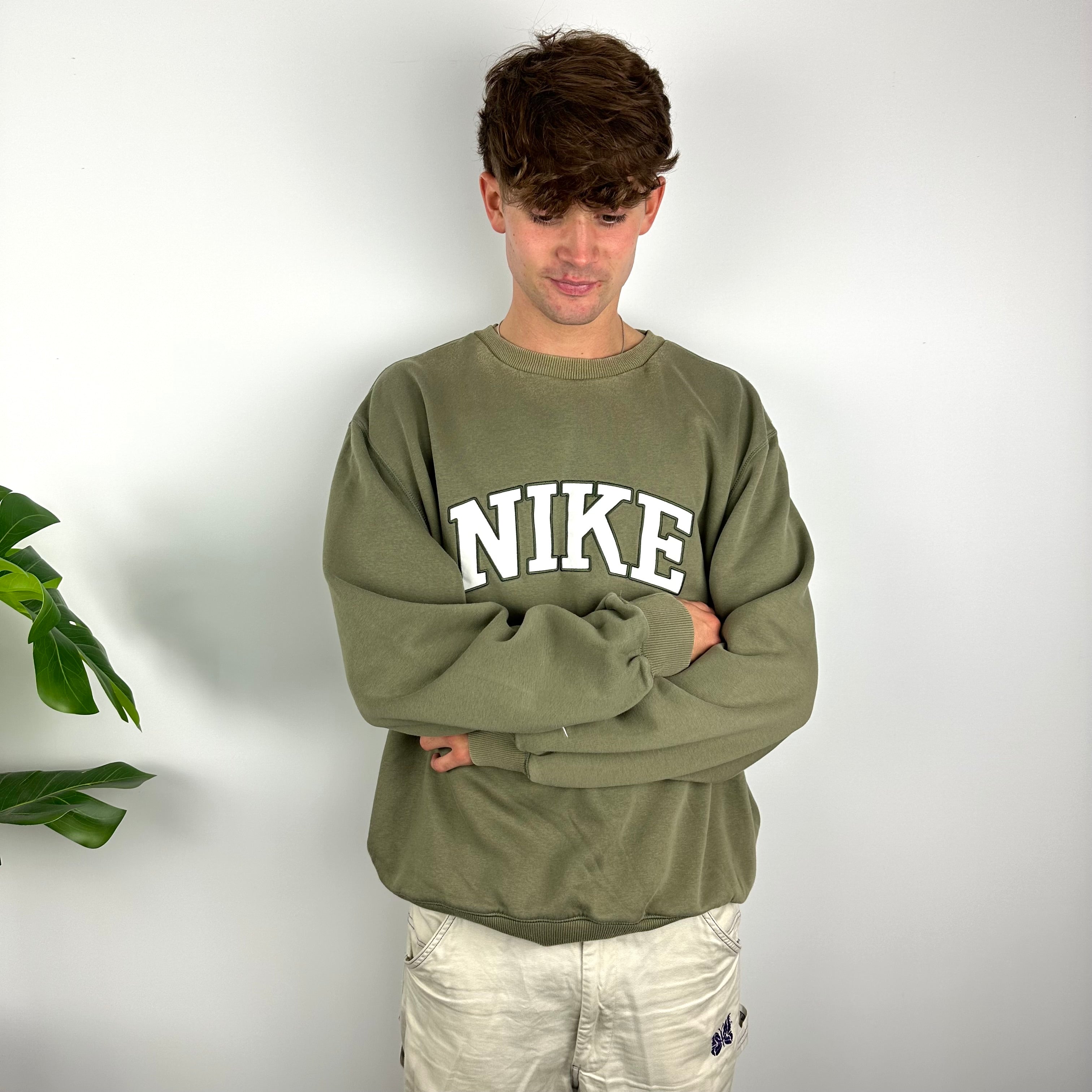 Nike RARE Green Embroidered Spell Out Sweatshirt (XXL)