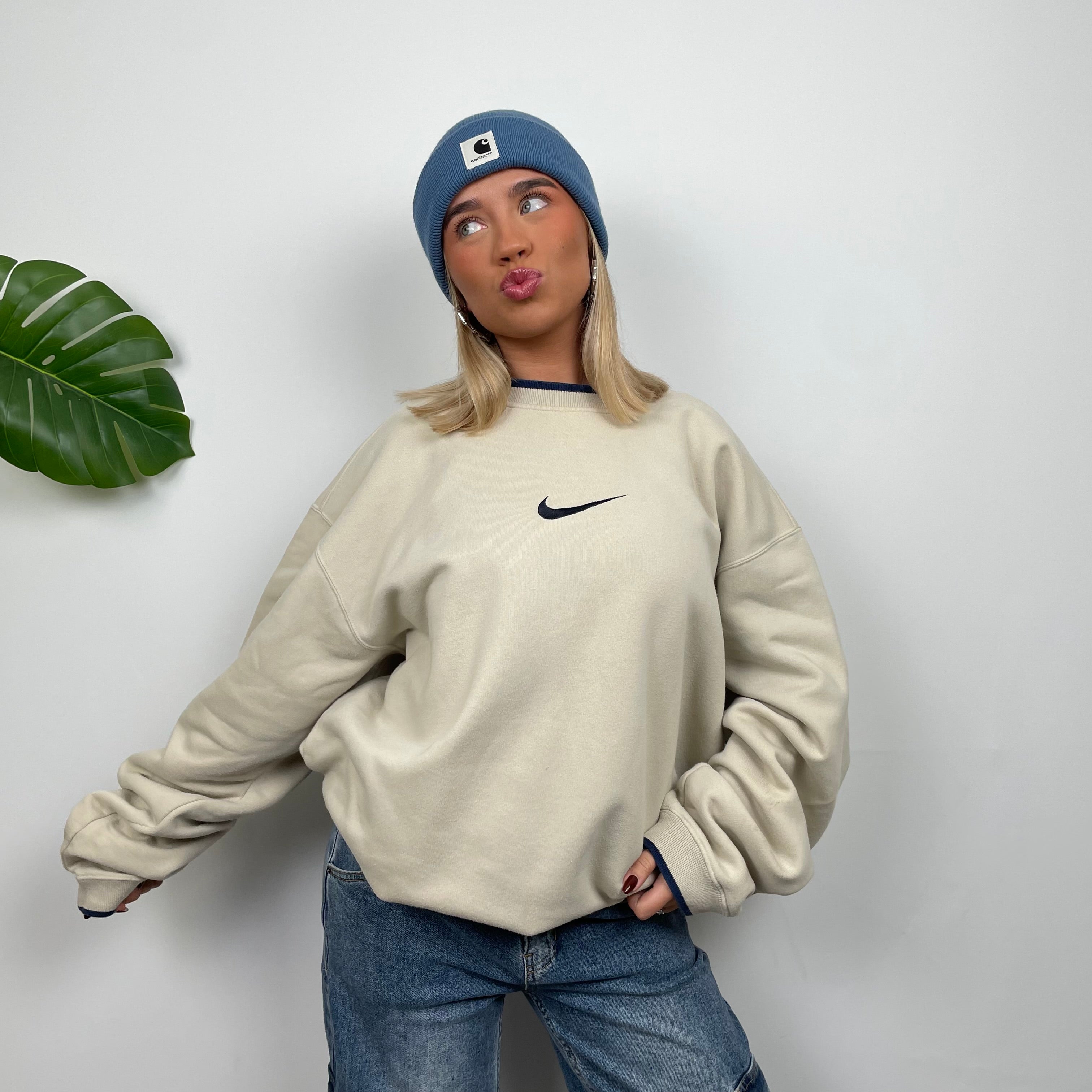 Nike Cream Embroidered Swoosh Sweatshirt (XXL)