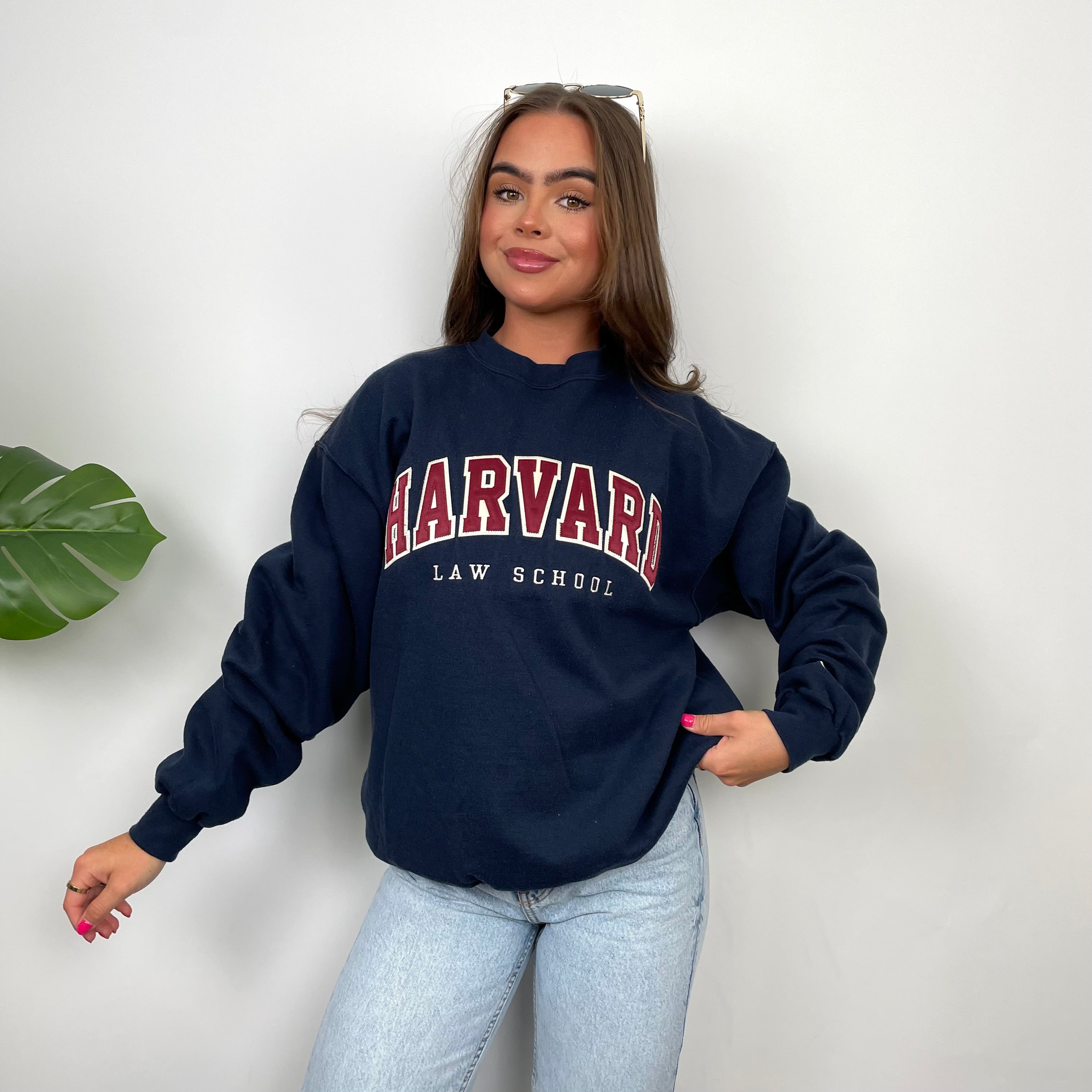 Champion x Harvard Law School RARE Navy Embroidered Spell Out Sweatshirt (S)