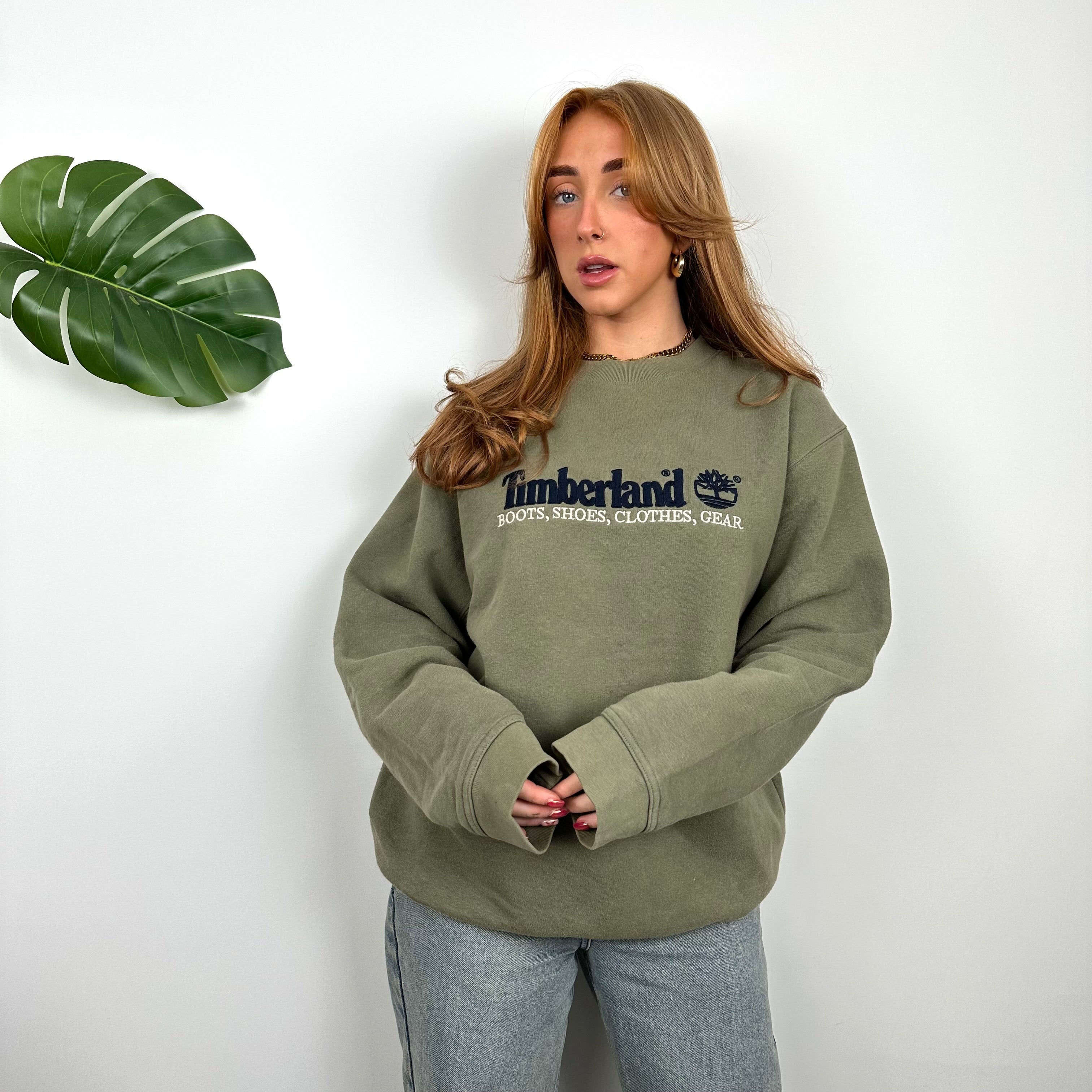 Timberland Green Embroidered Spell Out Sweatshirt (L)