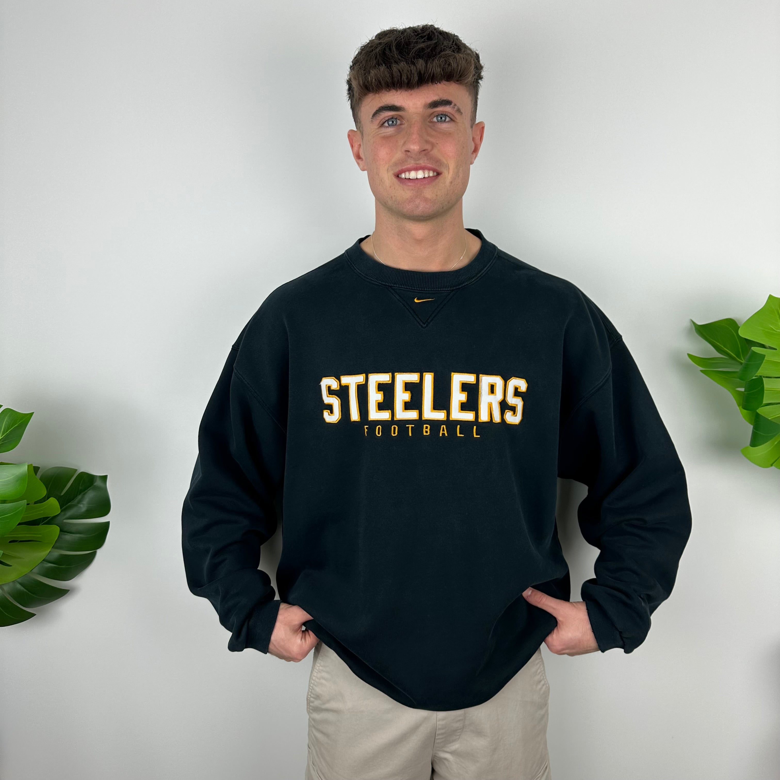 Nike X Pittsburgh Steelers Black Embroidered Spell Out Sweatshirt (XL)