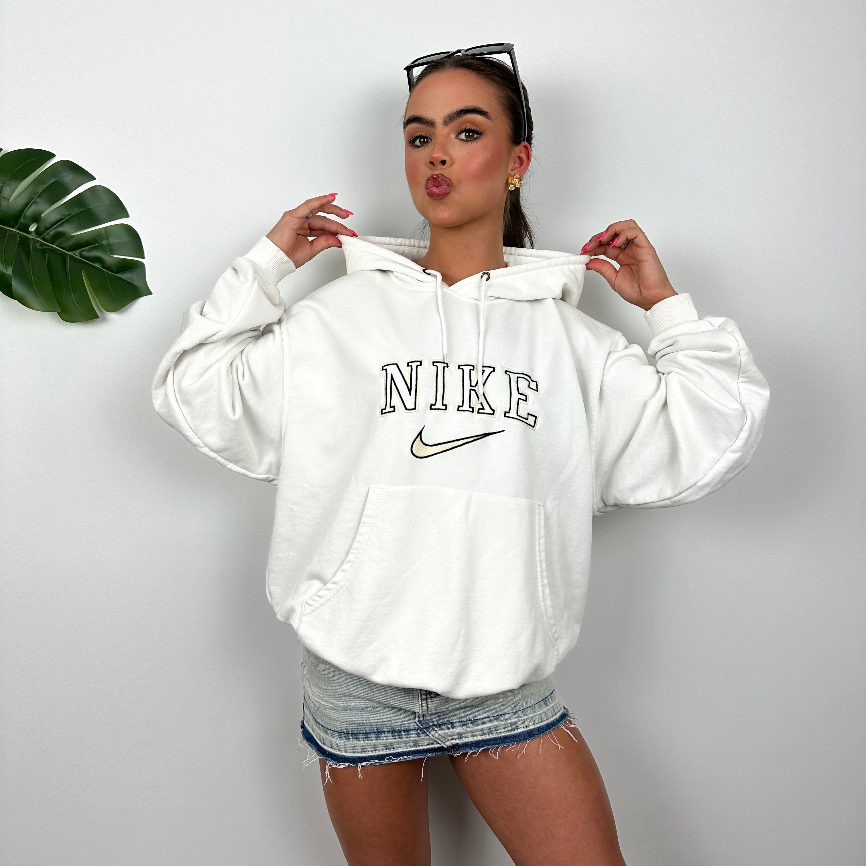 Nike White Embroidered Spell out Hoodie (M)