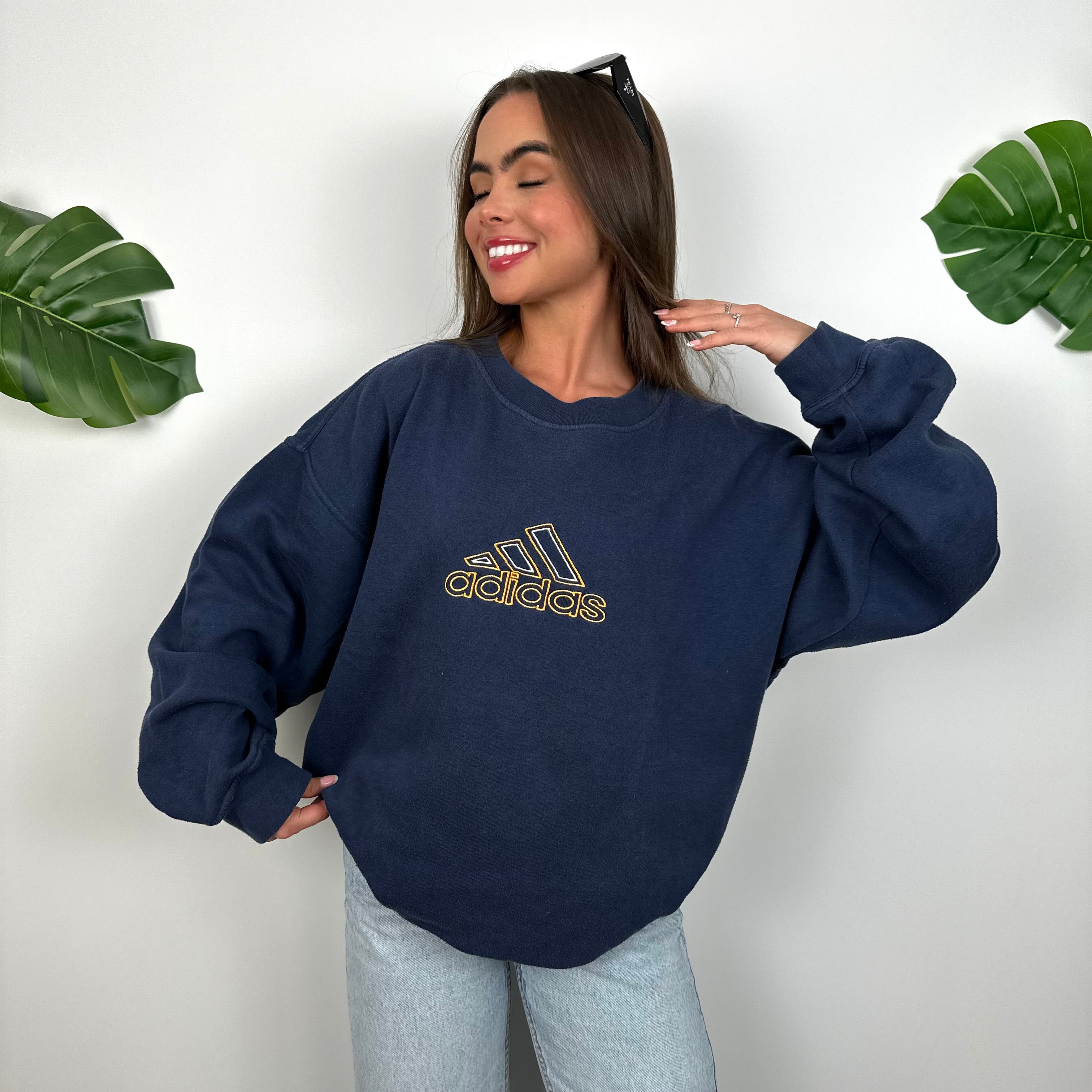 Adidas Navy Embroidered Spell Out Sweatshirt (M)