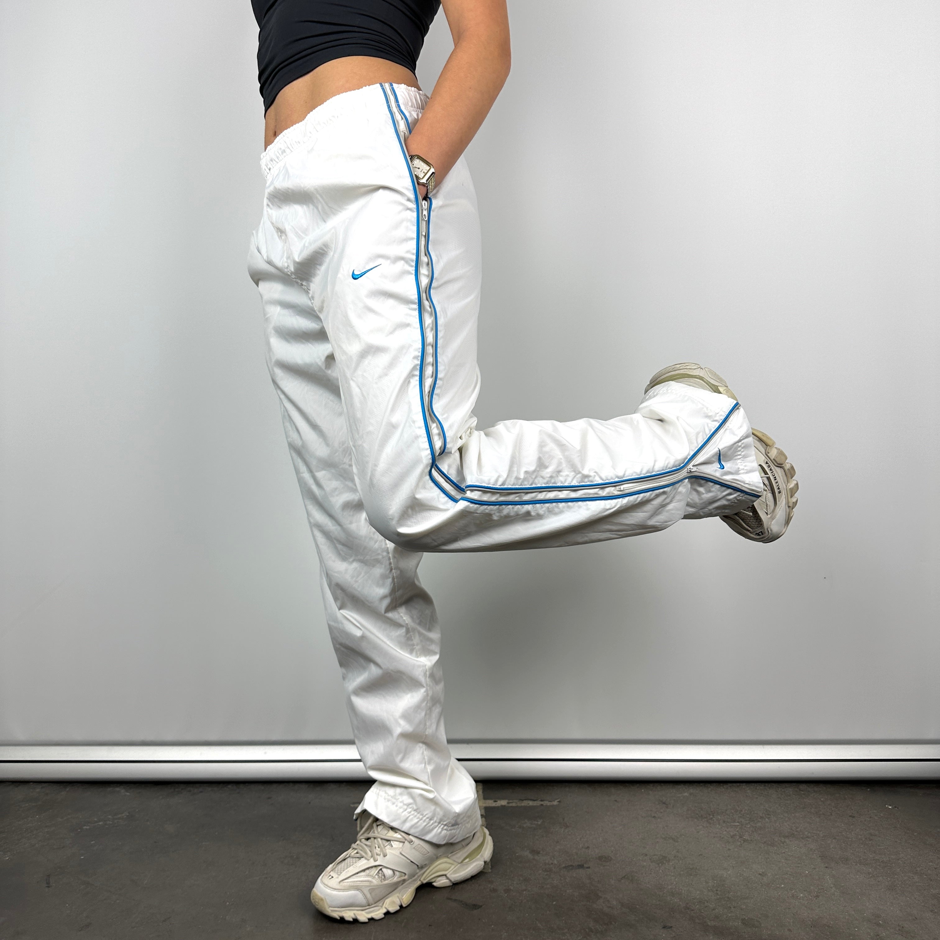 Nike White Embroidered Swoosh Track Pants (M)