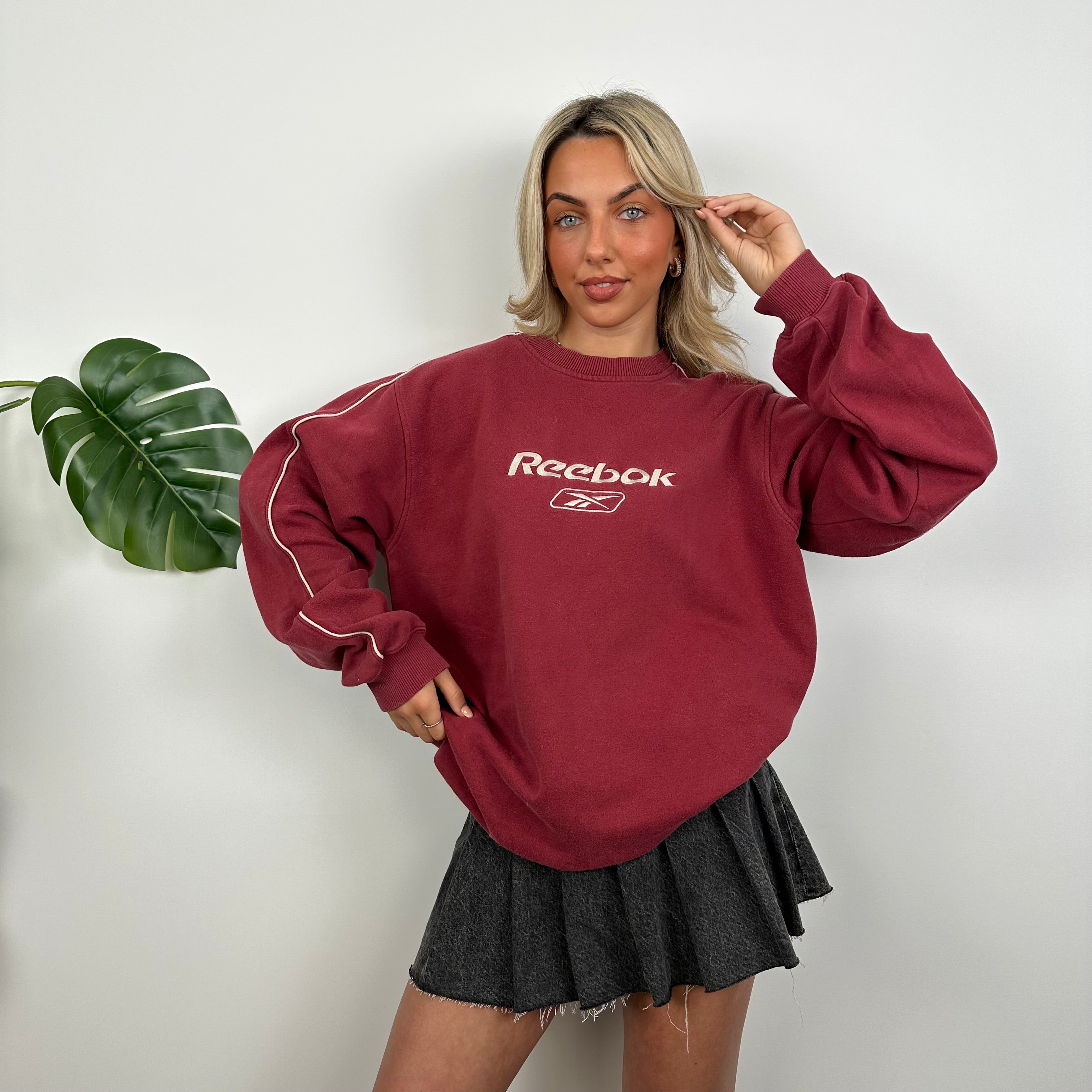 Reebok Red Embroidered Spell Out Sweatshirt (L)