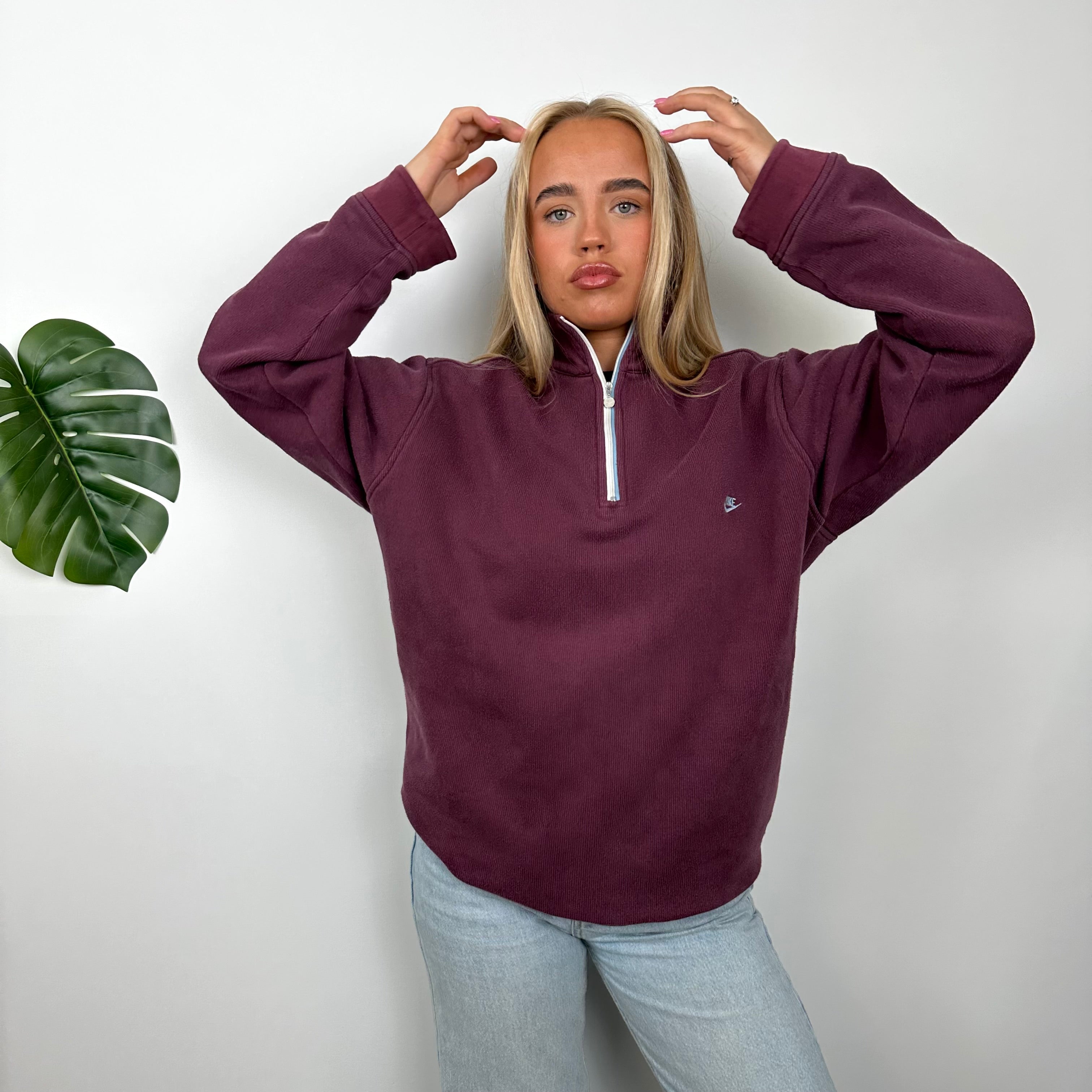 Nike Maroon Embroidered Spell Out Quarter Zip Sweatshirt (M)